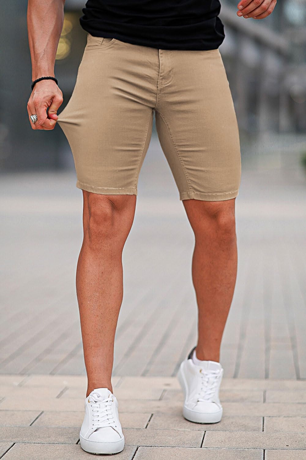 GINGTTO Men's Skinny Stretch Denim Shorts - Slim Fit Stretchable Jean Shorts for Men | Perfect for Summer, Casual Outings & Beach Wear