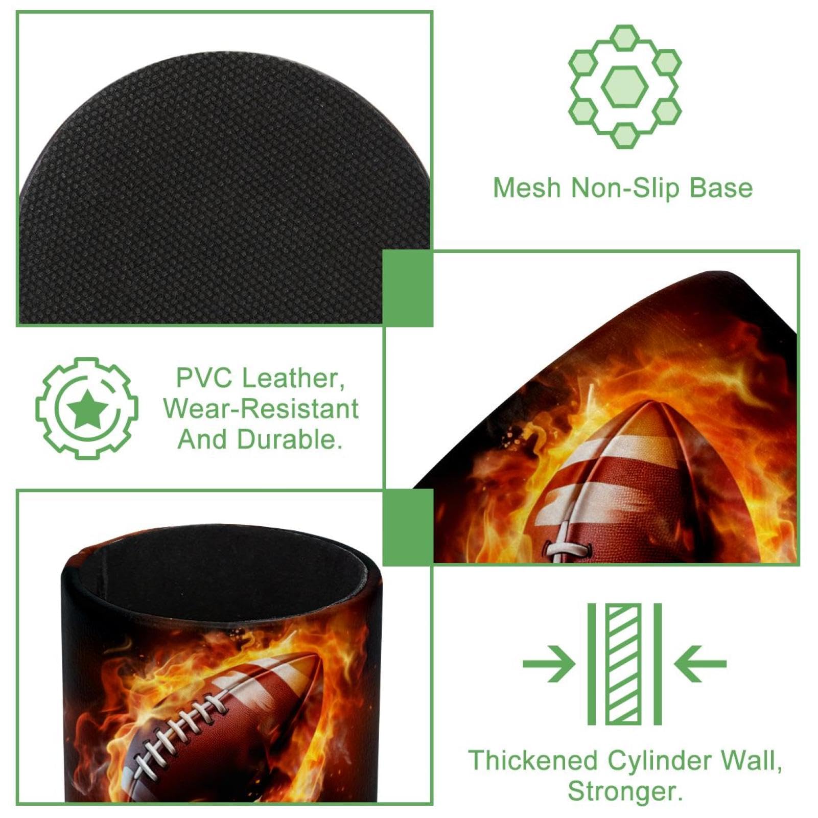 Premium Pen Holder for Desk - Stylish Pen Organizer with American Football & Fire Design - Perfect Desk Accessories for Office, Home & School Use