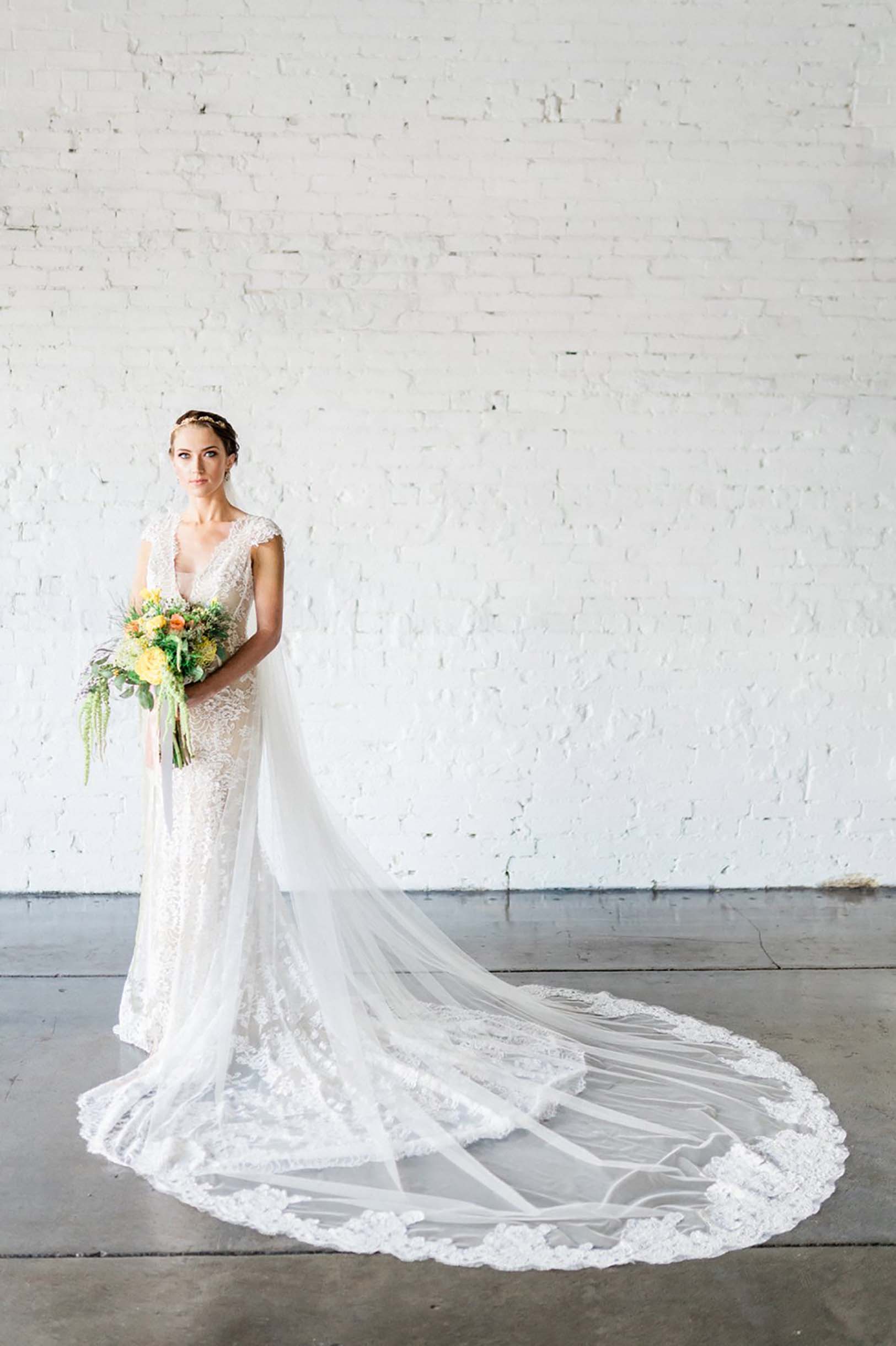 Ivory French Lace Wedding Veil - Calais Alencon Bridal Veil for Church Ceremony & Romantic Photos