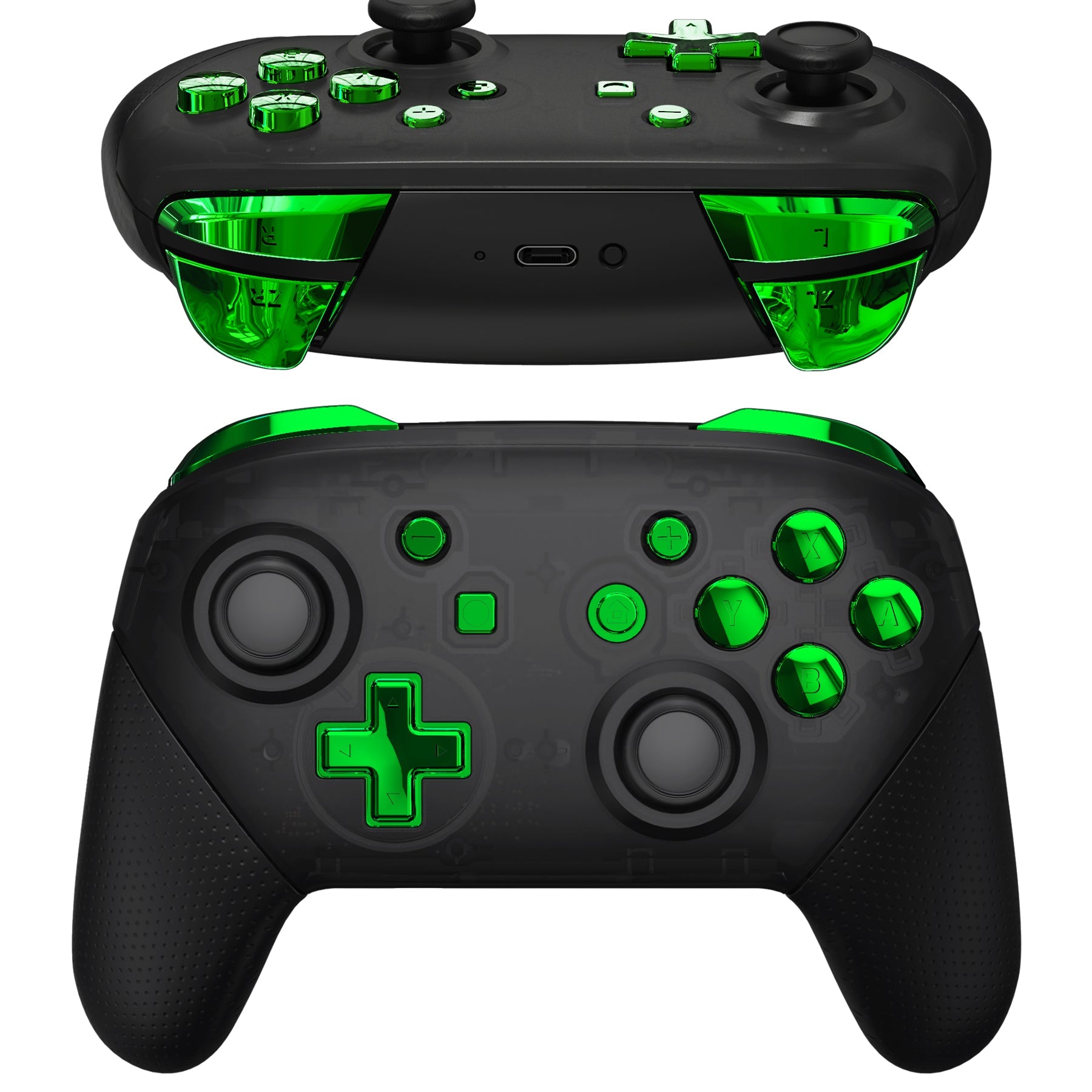 eXtremeRate DIY Replacement Full Set Buttons for Nintendo Switch Pro Controller - Chrome Green Glossy | Upgrade Your Gaming Experience for Enhanced Performance & Comfort
