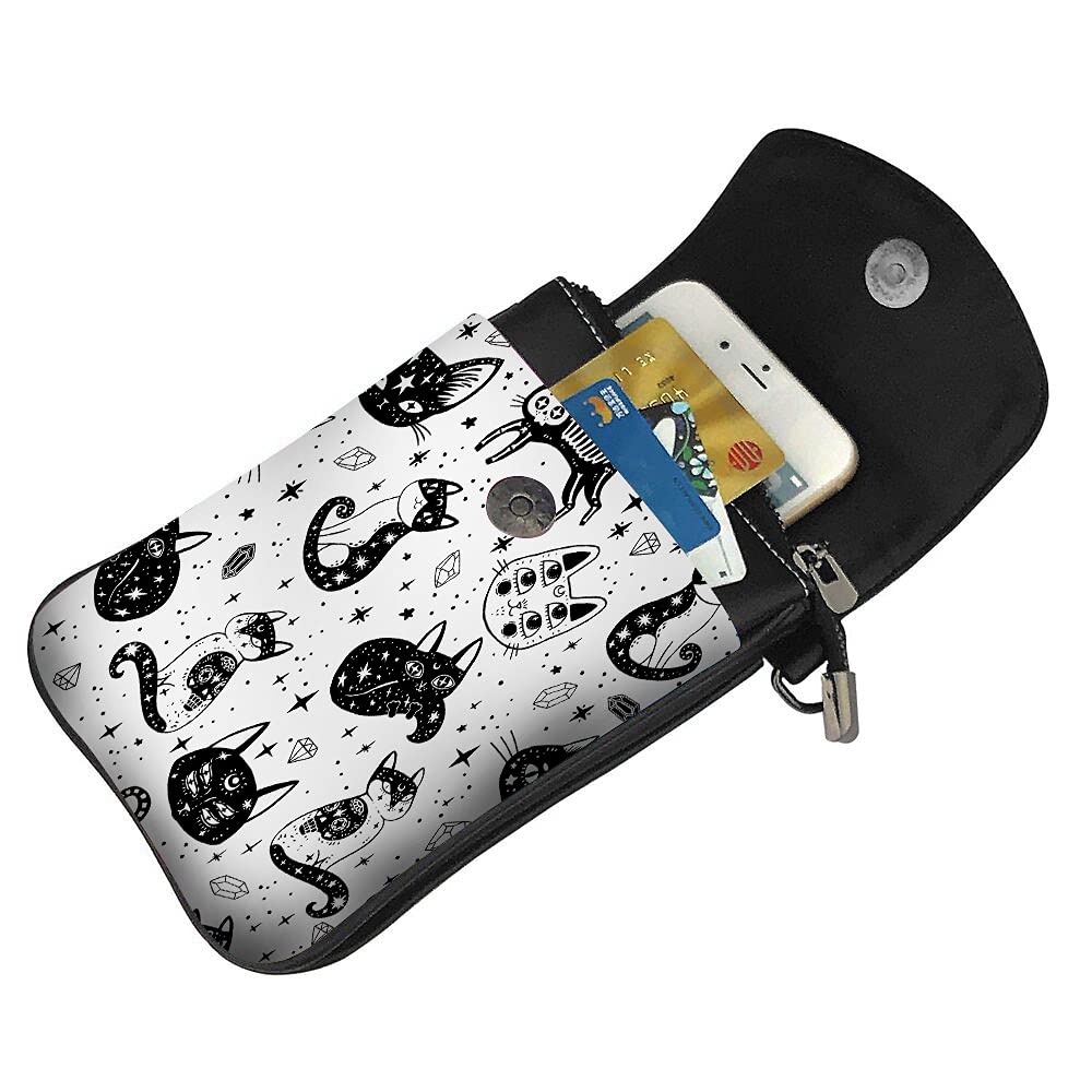 WONDERTIFY Gothic Witch Cat Crossbody Bag for Women - Small Cell Phone Purse with Moon & Star Tattoo Design (7.6X4.9 Inch) - Perfect for Halloween, Cosplay & Gothic Fashion Accessories