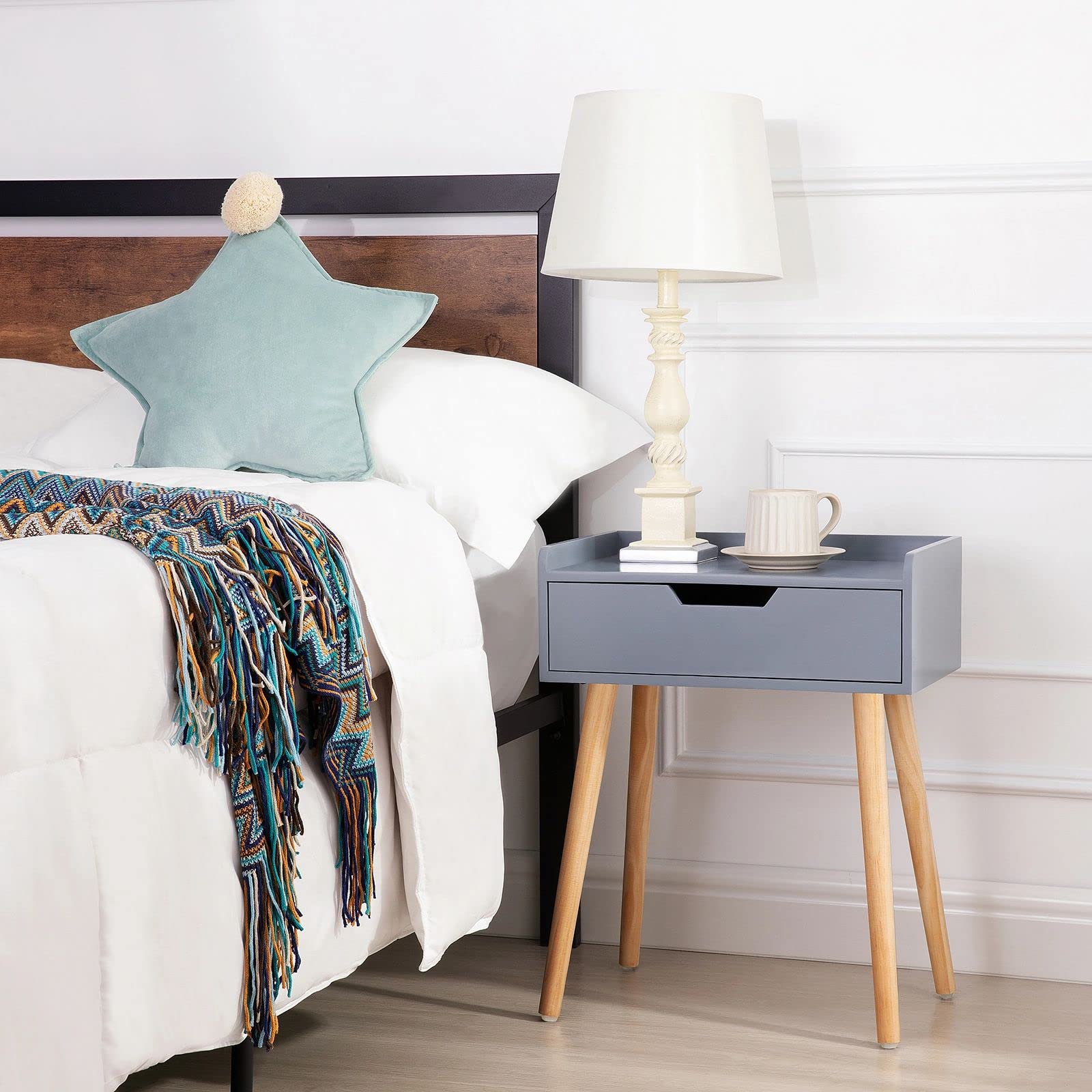 Modern Wooden End Table with Floating Shelf & Storage Drawer - Set of 2 - Perfect for Living Room, Bedroom, or Office Nightstand - Space-Saving Side Table for Home Decor