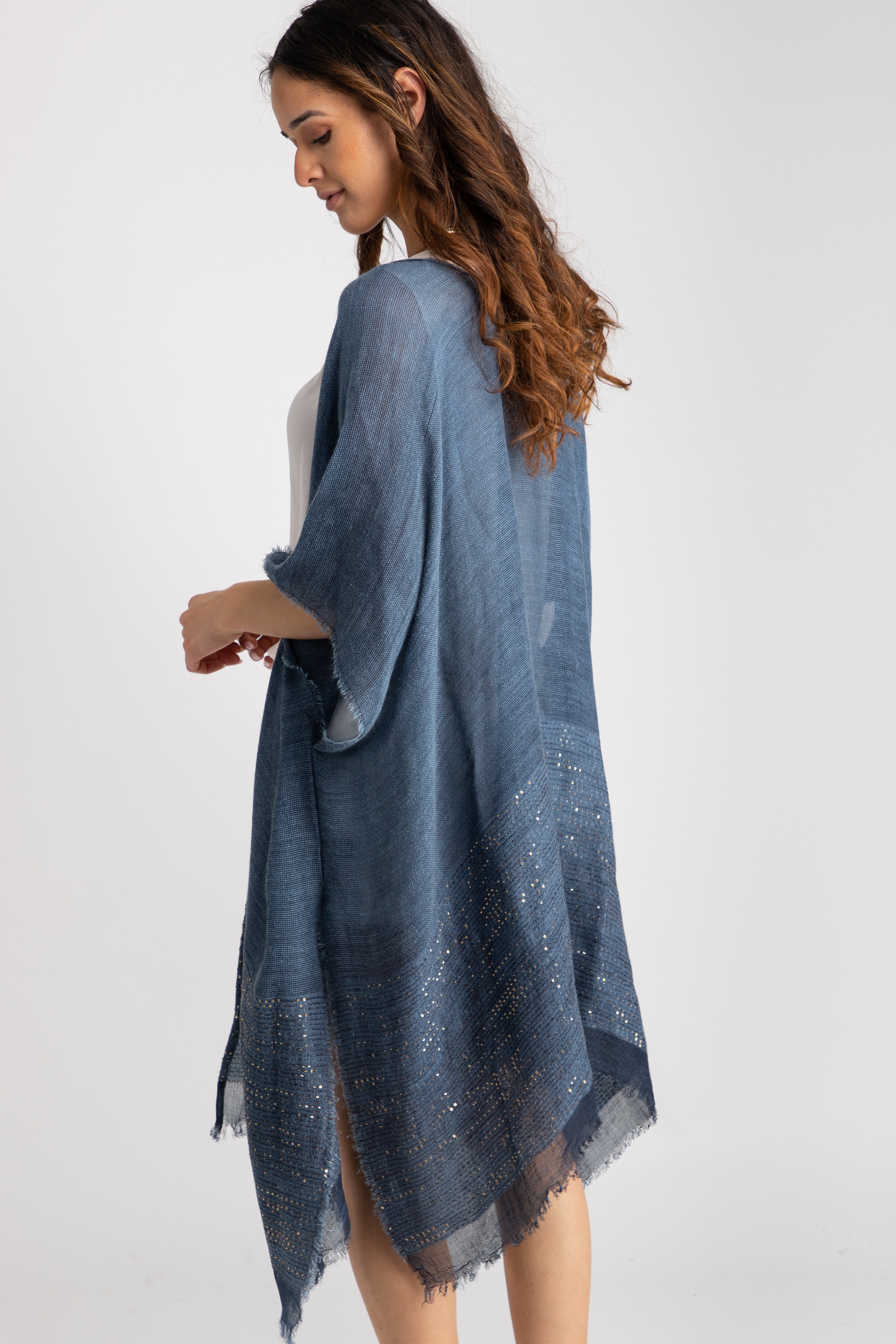 Elegant Fringed Sequin Kimono Robe - Women's Boho Chic Cover Up for Beach, Pool Party & Evening Wear