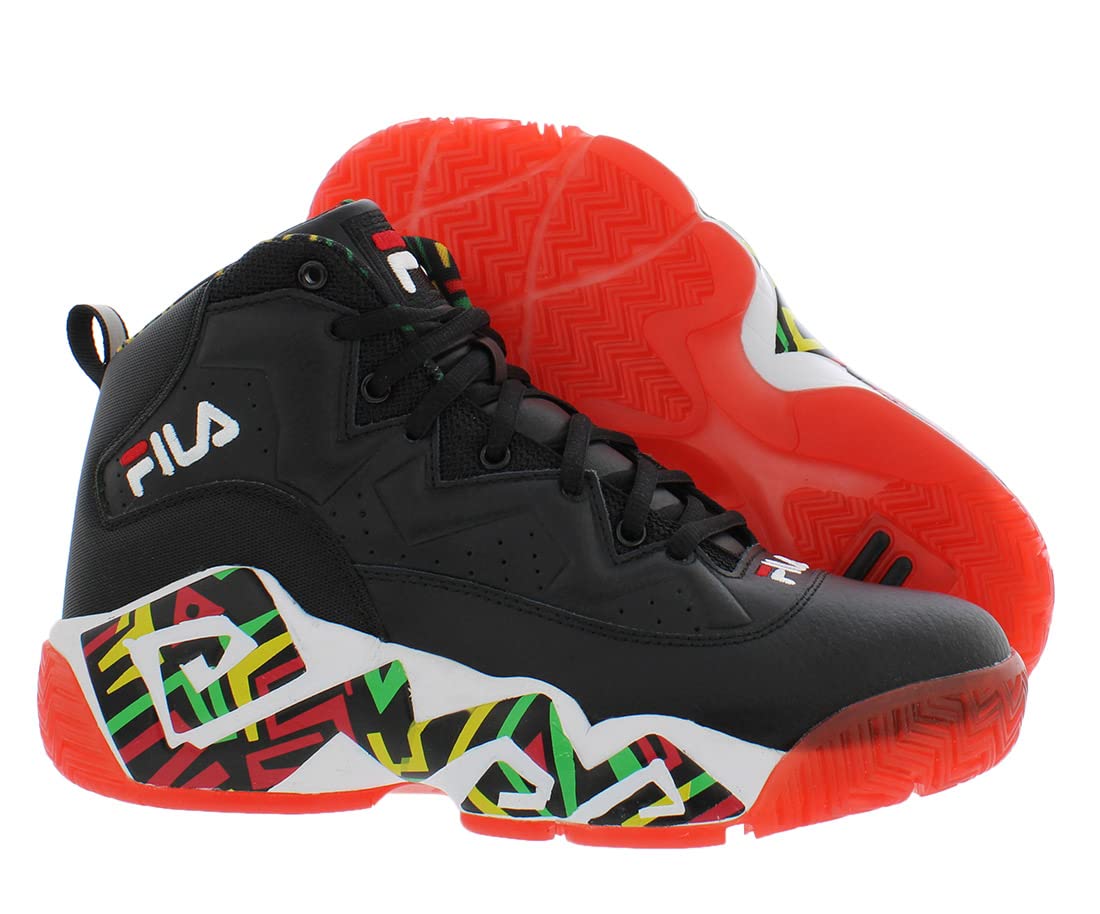 Fila Men's MB High Top Sneakers - Black/Jelly Bean/Lemon - Size 9 - Retro Basketball Shoes for Men | Streetwear Fashion & Casual Wear