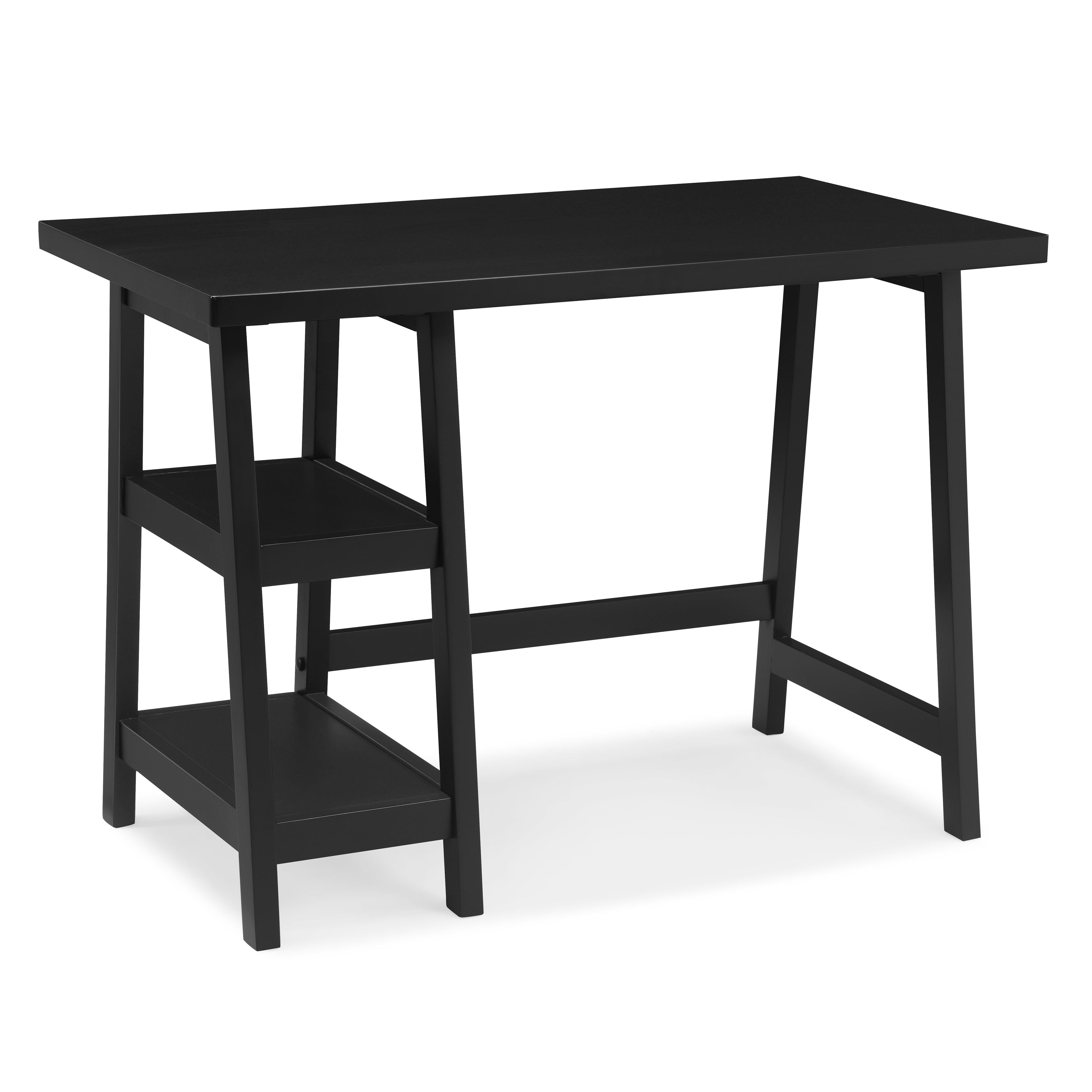 Roundhill Furniture Redina Contemporary Wood Writing Desk with Storage - Black Modern Home Office Desk for Study, Work & Small Spaces