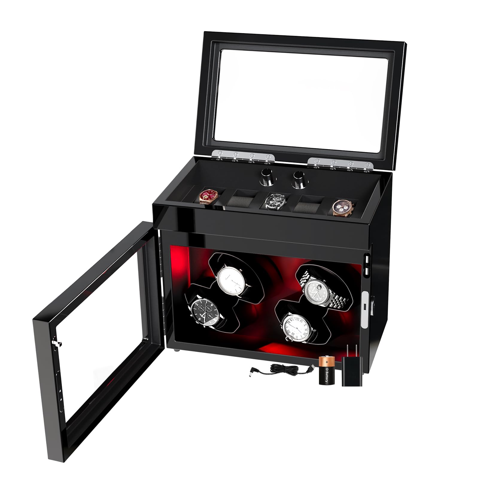Quiet Rolex Watch Winder with LED Light & Soft Pillows - for Automatic Watches at Home/Office