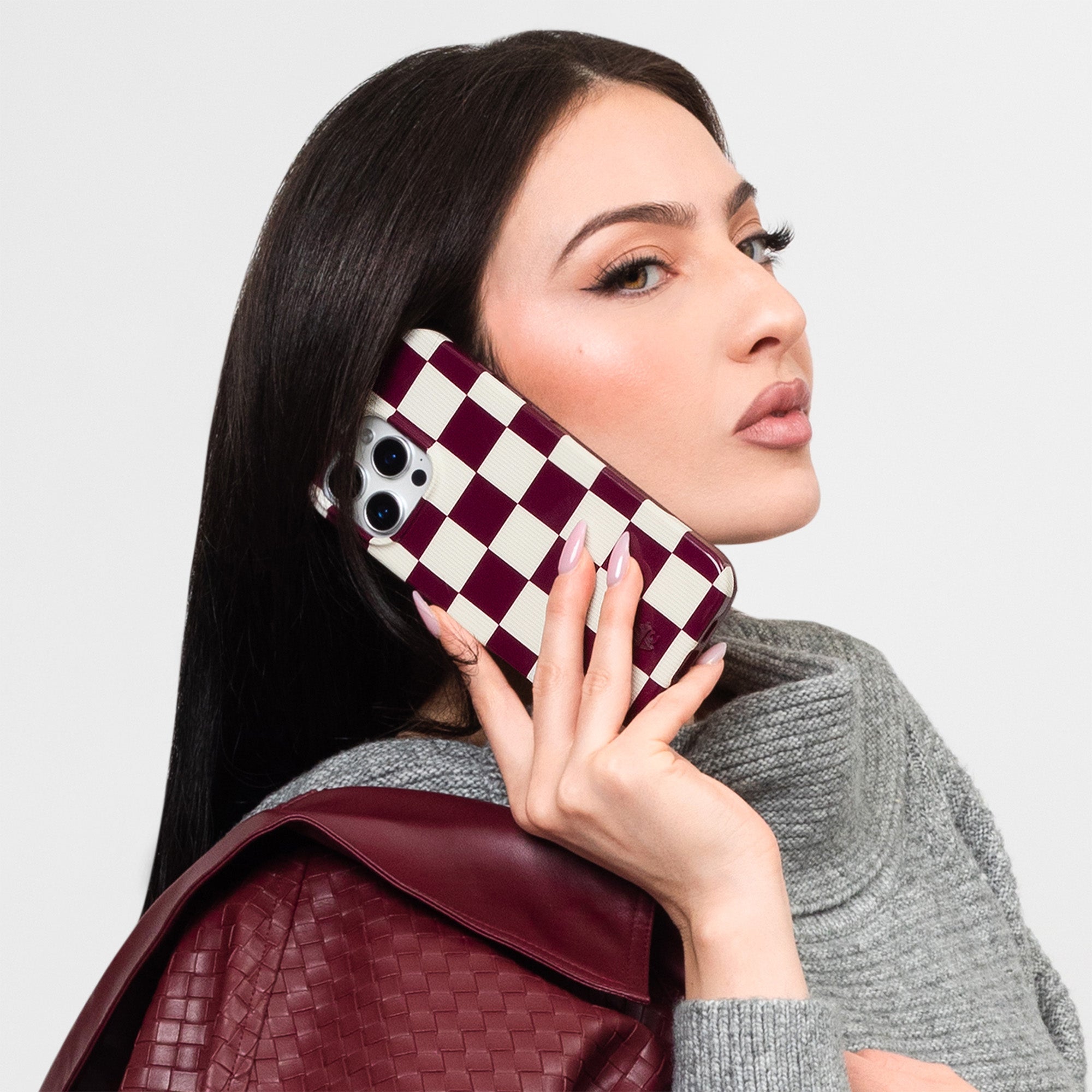 Stylish Burgundy iPhone Case with Vibe Check Design - Perfect for Everyday Protection & Trendy Aesthetic