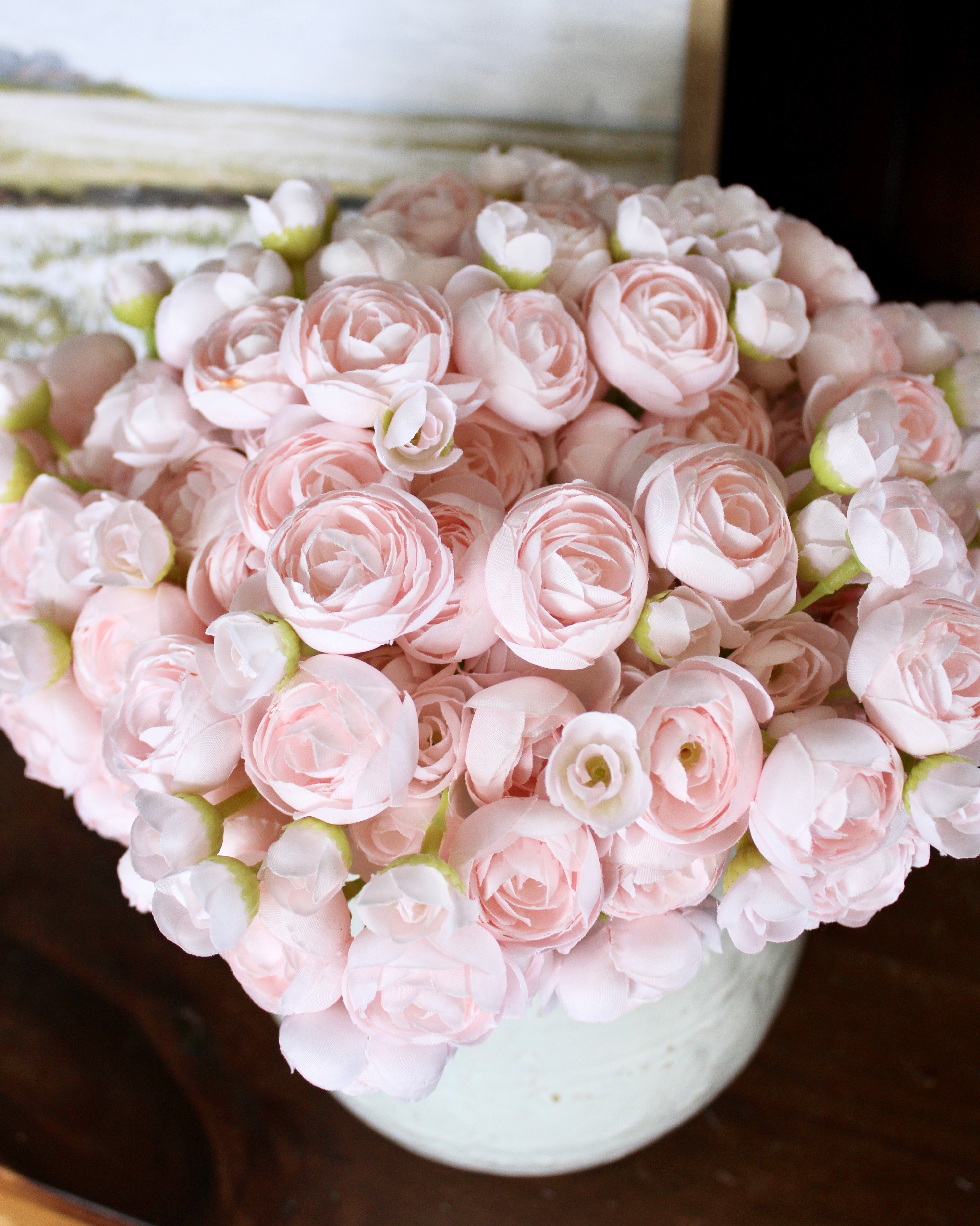 Premium Blush Ranunculus Flower Bouquet - Fresh Cut Artificial Silk Flowers for Wedding, Home Decor & Party Arrangements
