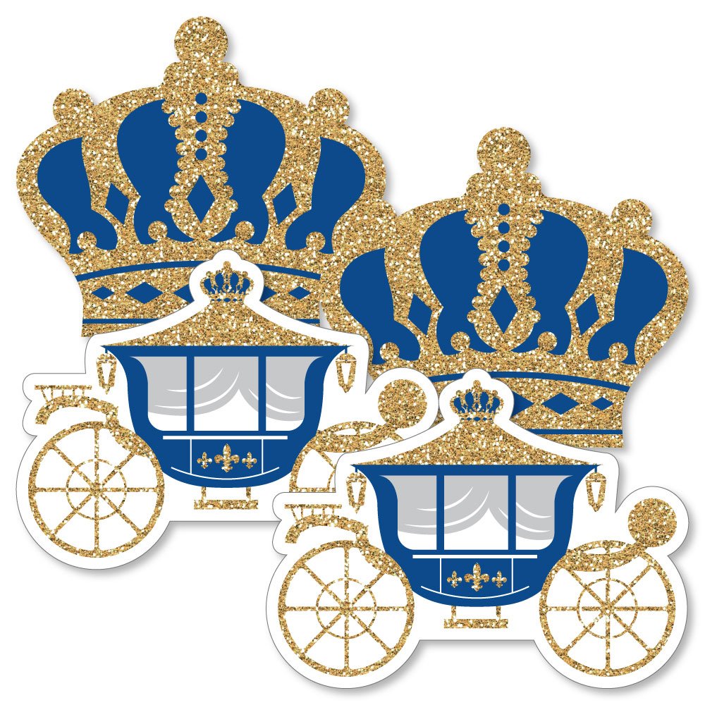 Royal Prince Charming Crown & Carriage Decorations - DIY Baby Shower or Birthday Party Essentials Set of 20 - Perfect for Princess-Themed Celebrations, Gender Reveals & First Birthday Decor