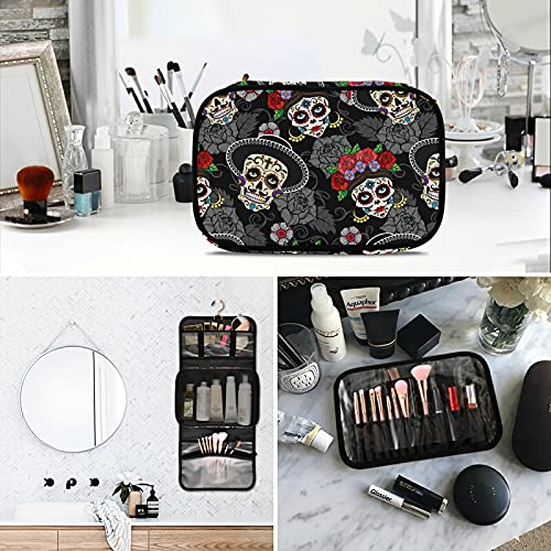 **MNSRUU Sugar Skulls Toiletry Bag Set - 3 PCS Hanging Travel Makeup Organizer with Clear Compartments | Portable Cosmetic Bag for Women & Men | Perfect for Vacation, Gym, Camping & Business Trips**