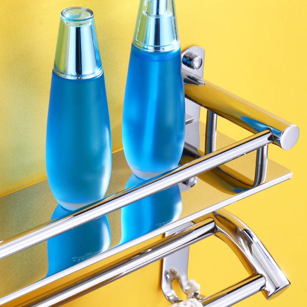 Stainless Steel Wall Mounted Bathroom Shelf Organizer - No Drilling Required, 60x14x23cm - Perfect for Shower, Kitchen & Bathroom Storage (Silver)