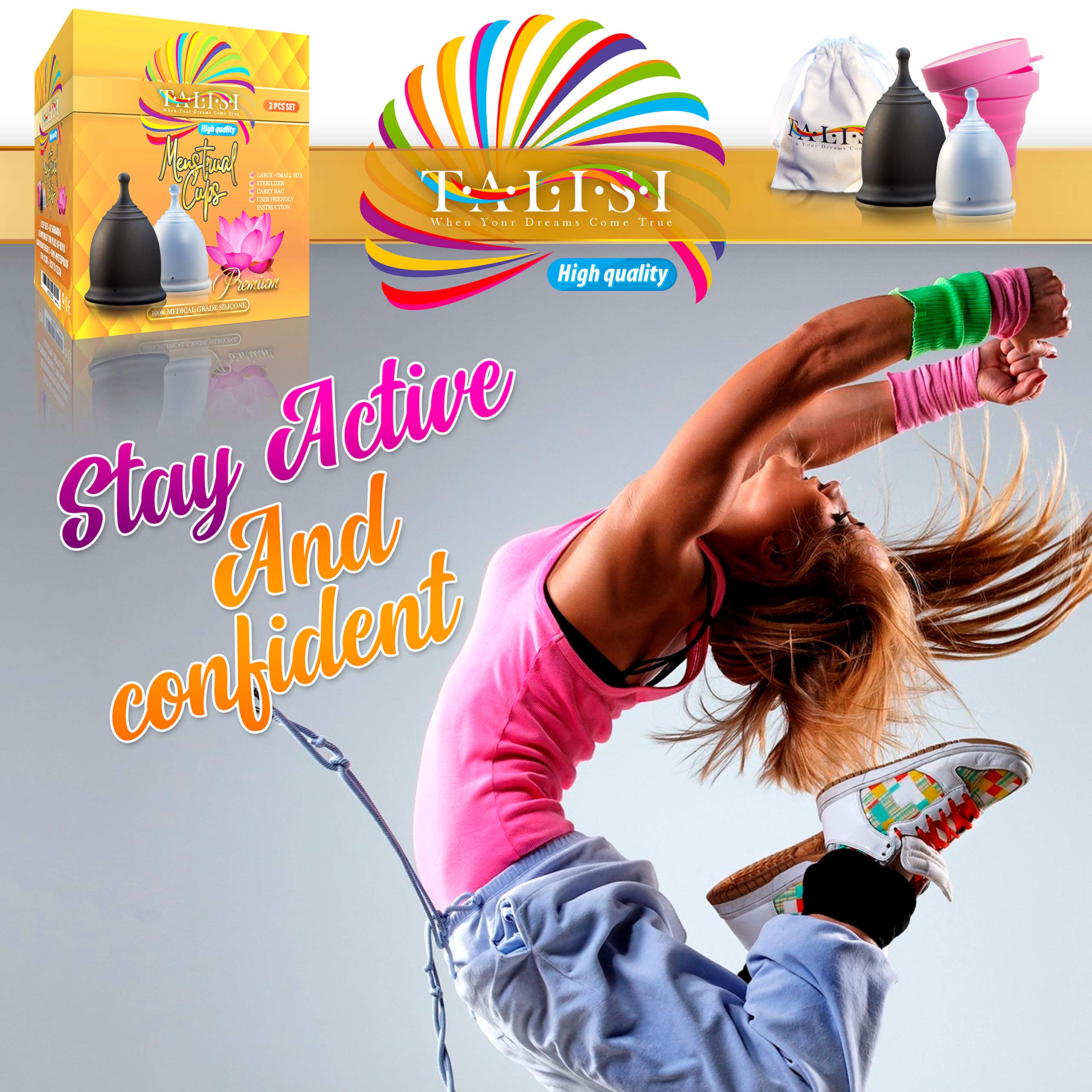 **Talisi Reusable Menstrual Cup Set - Soft Silicone Foldable Period Cup with Sterilizer Case - Eco-Friendly Alternative to Tampons & Pads - Small & Large Sizes for Light & Heavy Flow - Perfect for Travel, Gym & Active Lifestyles**