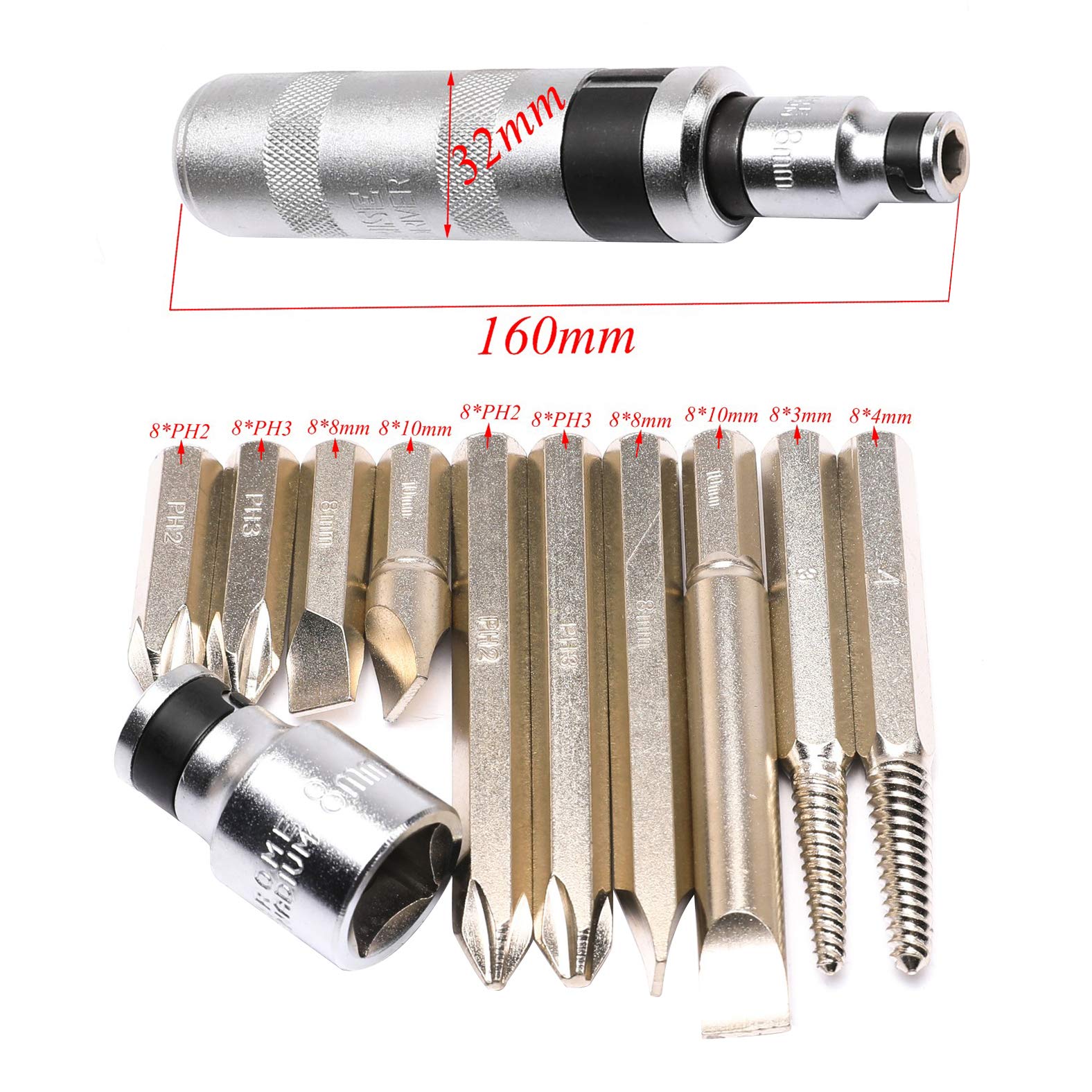 12-Piece Impact Screwdriver Set with Hammer Tool & Multiple Bits - Perfect for Automotive Repairs, DIY Projects, and Home Maintenance