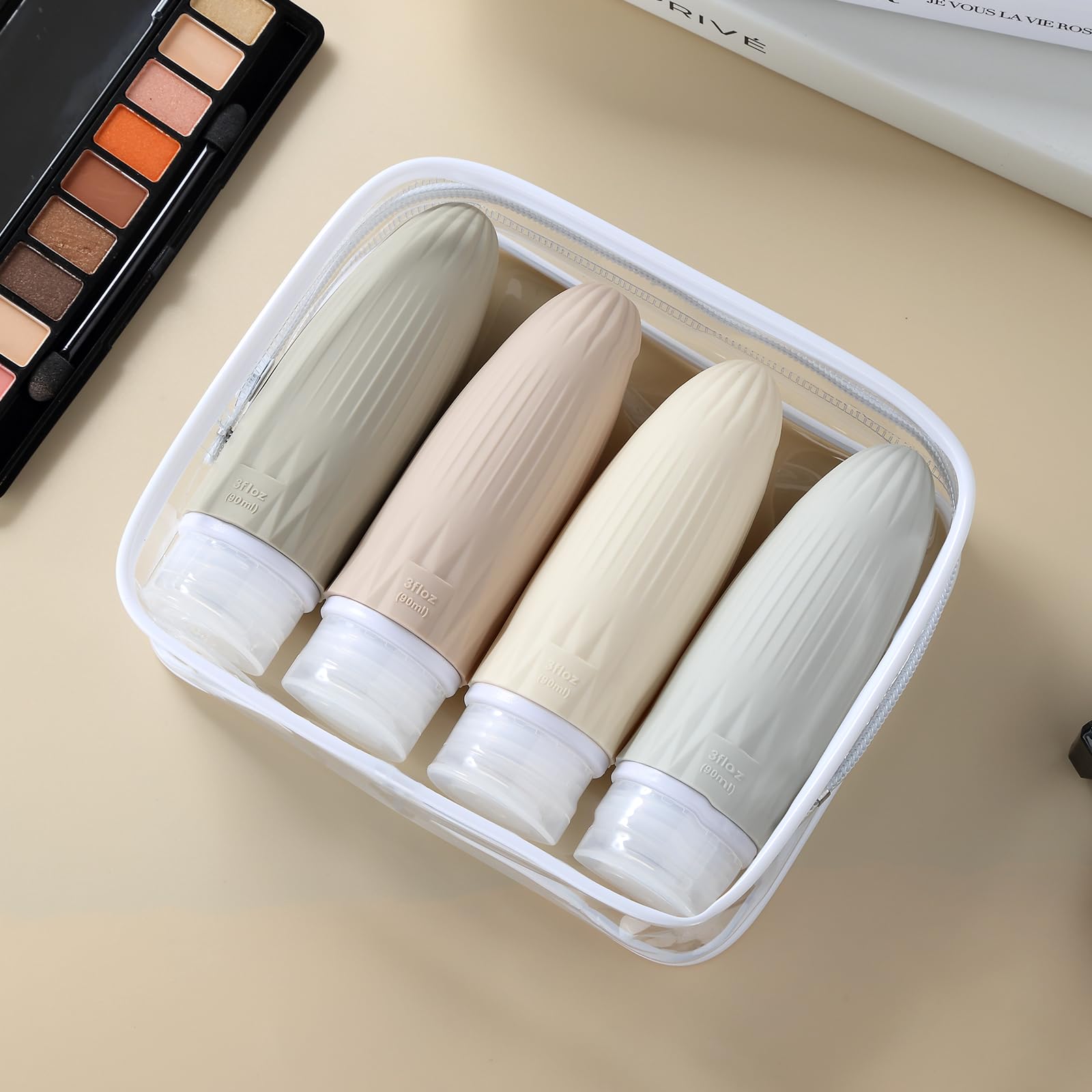 Gemice 4-Pack Leak-Proof Silicone Travel Bottles (3oz TSA Approved) - Refillable Squeezable Containers for Shampoo, Body Wash & Lotion | Perfect for Air Travel, Gym & Vacation Essentials