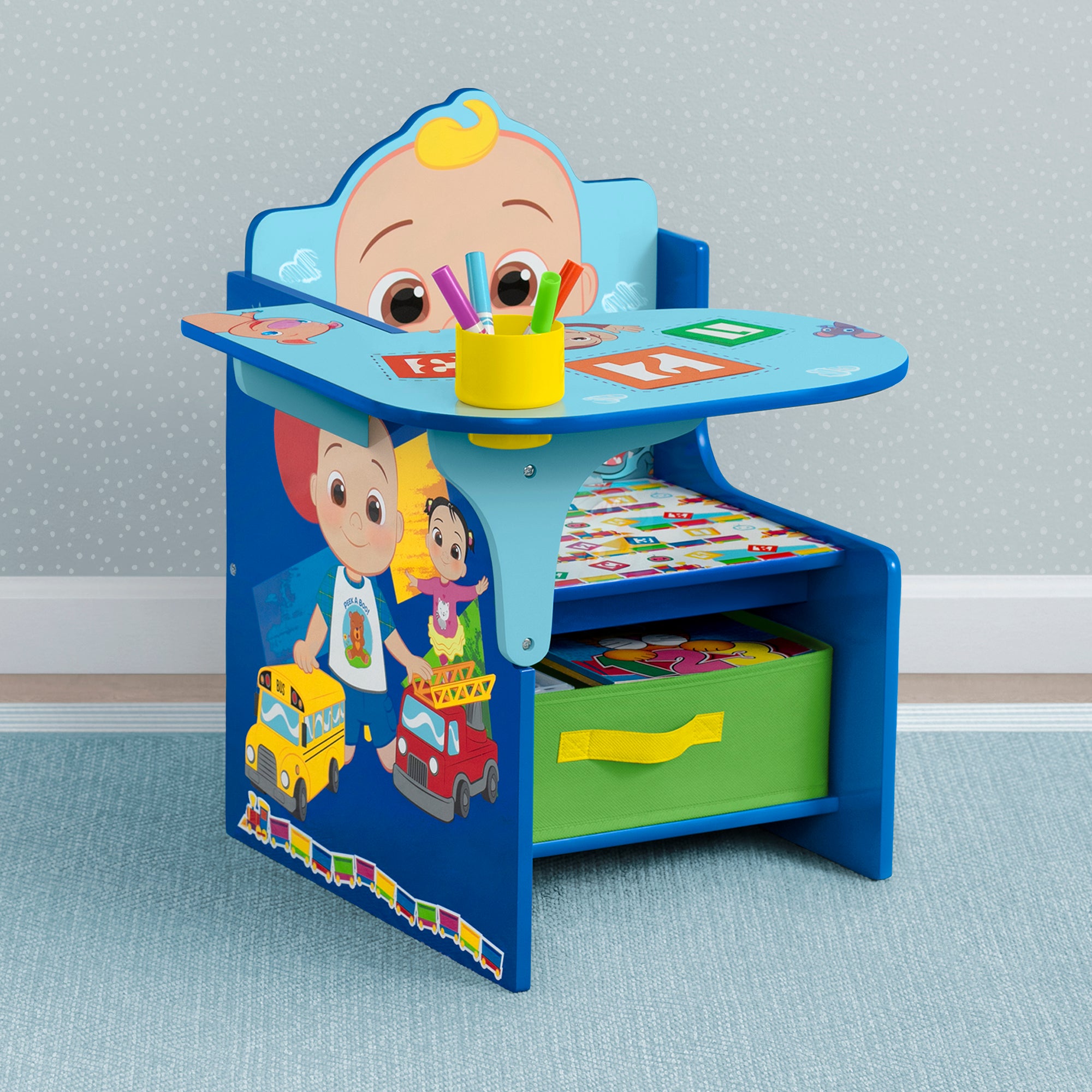 CoComelon Kids Chair and Desk Set with Storage Bin - Fun and Functional Study & Play Space for Toddlers and Preschoolers