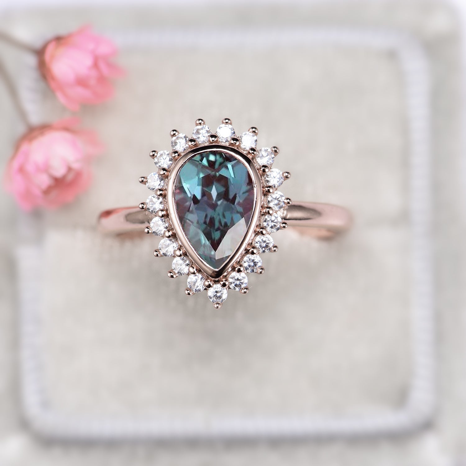 Anna Teardrop Alexandrite Ring - 14K Rose Gold Vermeil Jewelry for Women | Elegant Gift for Anniversary, Birthday & Special Occasions