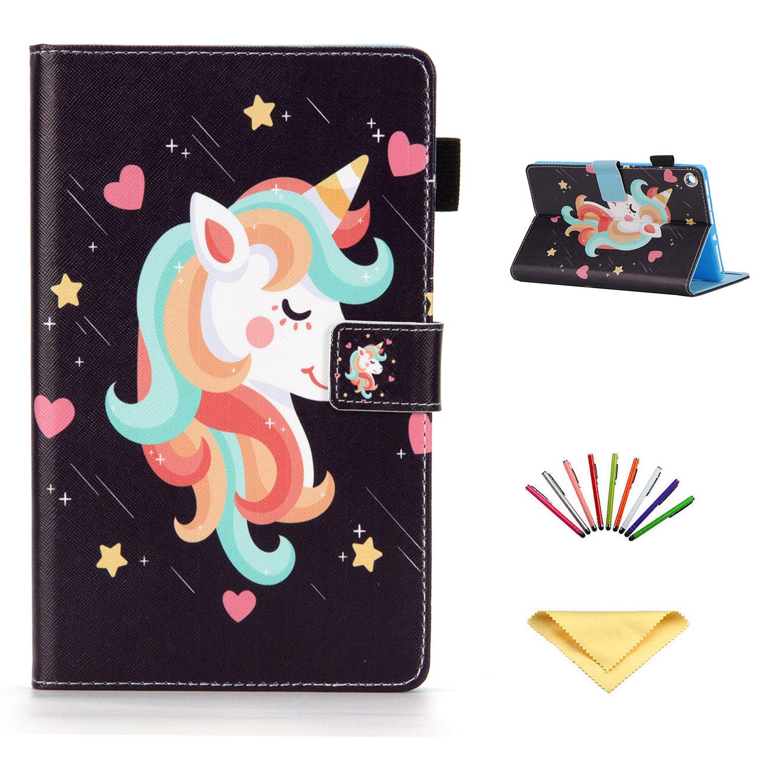 Premium PU Leather Case for Amazon Kindle Fire HD 8 (8th/7th/6th Gen 2016-2018) - Auto Wake/Sleep Folio Stand Cover with Card Slot & Pencil Holder | Unicorn Star Design | Perfect for Reading, Travel & School Use