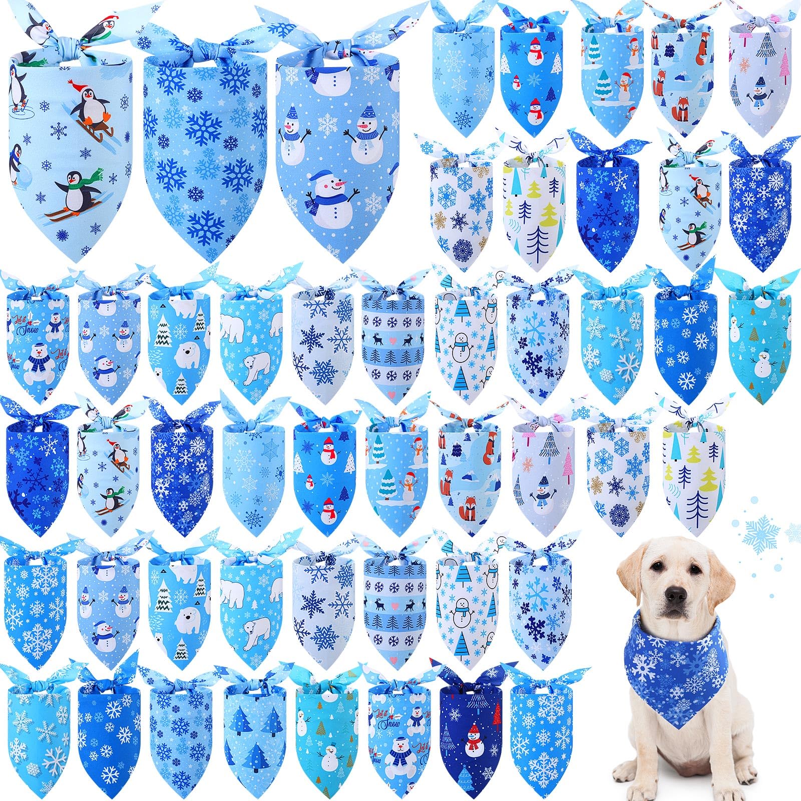 50 Pack Blue Snowflake Winter Dog Bandanas - Bulk Pet Bandanas for Dogs & Cats, Festive Triangle Kerchief Scarves & Bibs (25.6
