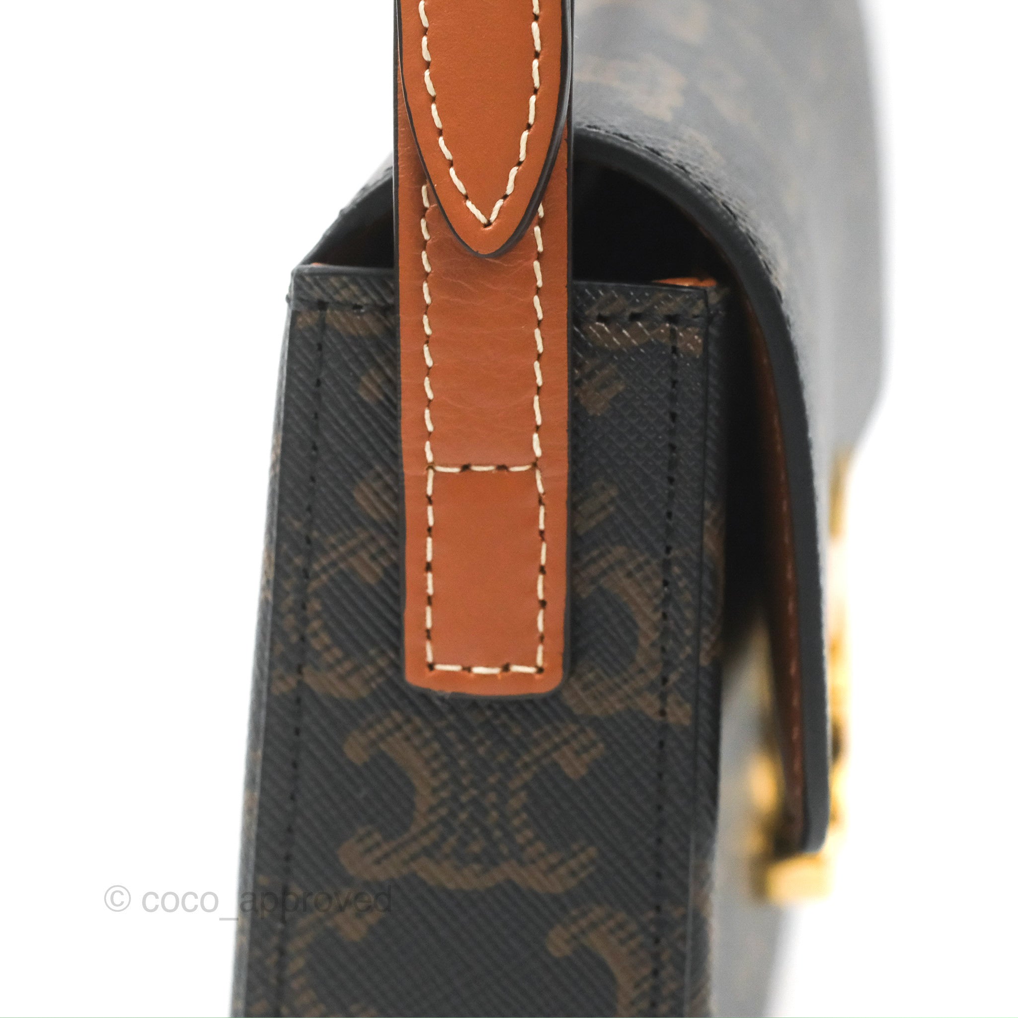 Celine Triomphe Shoulder Bag in Tan Calfskin & Canvas - Luxury Crossbody Purse for Women, Perfect for Work, Travel & Everyday Use