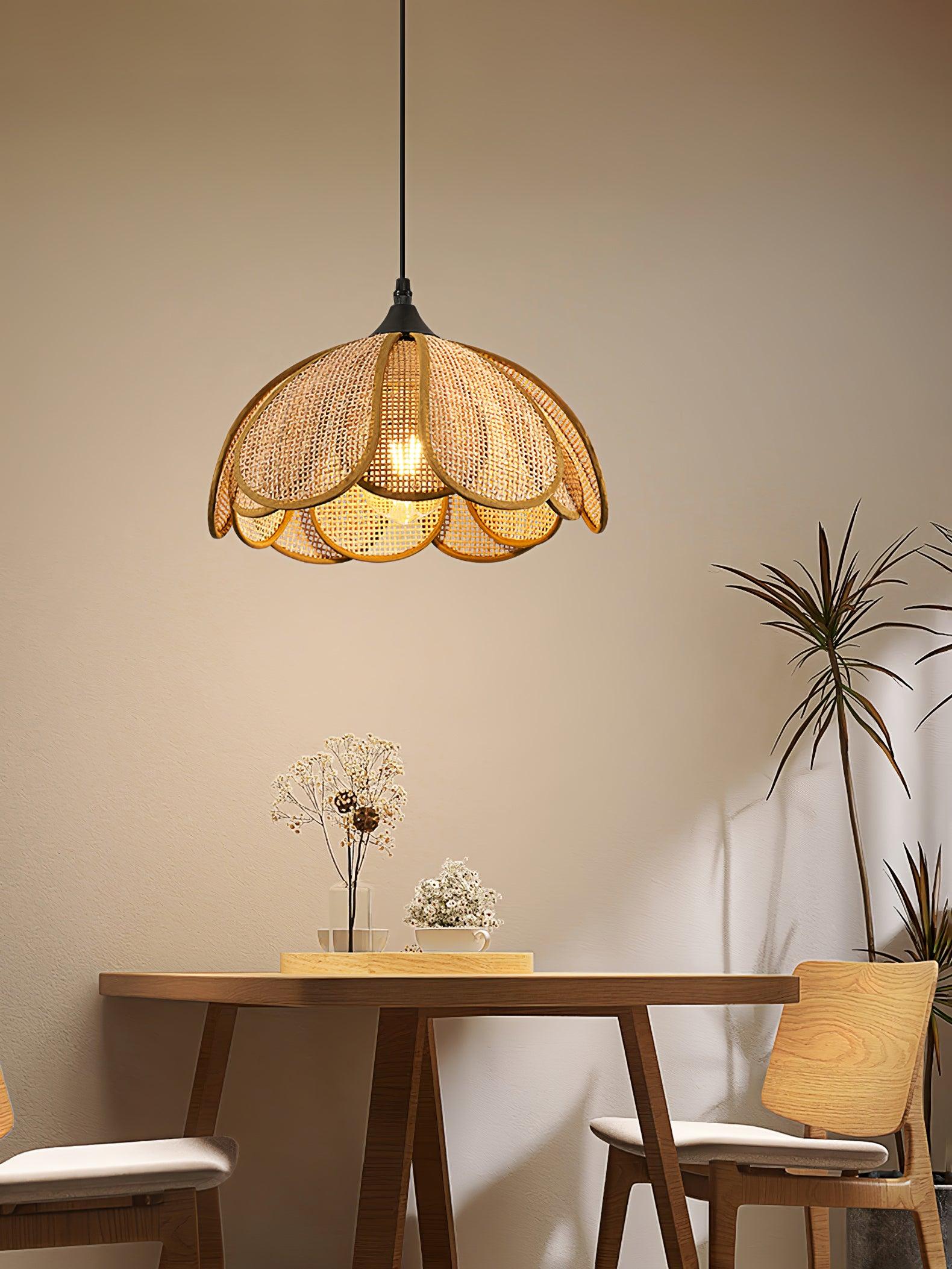 Handwoven Bloom Rattan Pendant Light - Natural Boho Ceiling Fixture for Living Room, Bedroom & Dining Room Decor