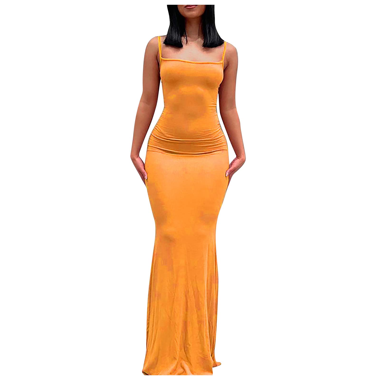Longyy Women's Elegant Square Neck Sleeveless Backless High Waist Slimming Maxi Dress - Solid Color Sexy Bodycon Dress for Party, Date Night & Summer Vacation
