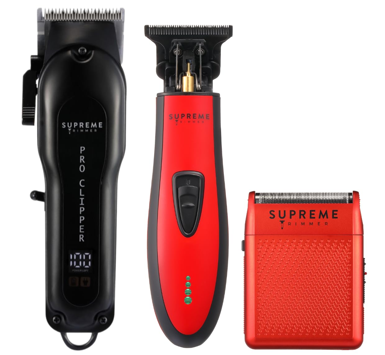 Supreme Trimmer 3-in-1 Professional Barber Kit | Pro Hair Clipper, DLC T-Shaper Trimmer & Solo Foil Shaver | Men's Beard & Hair Grooming Set (Red) | Perfect for Home Use, Barbershops & Travel