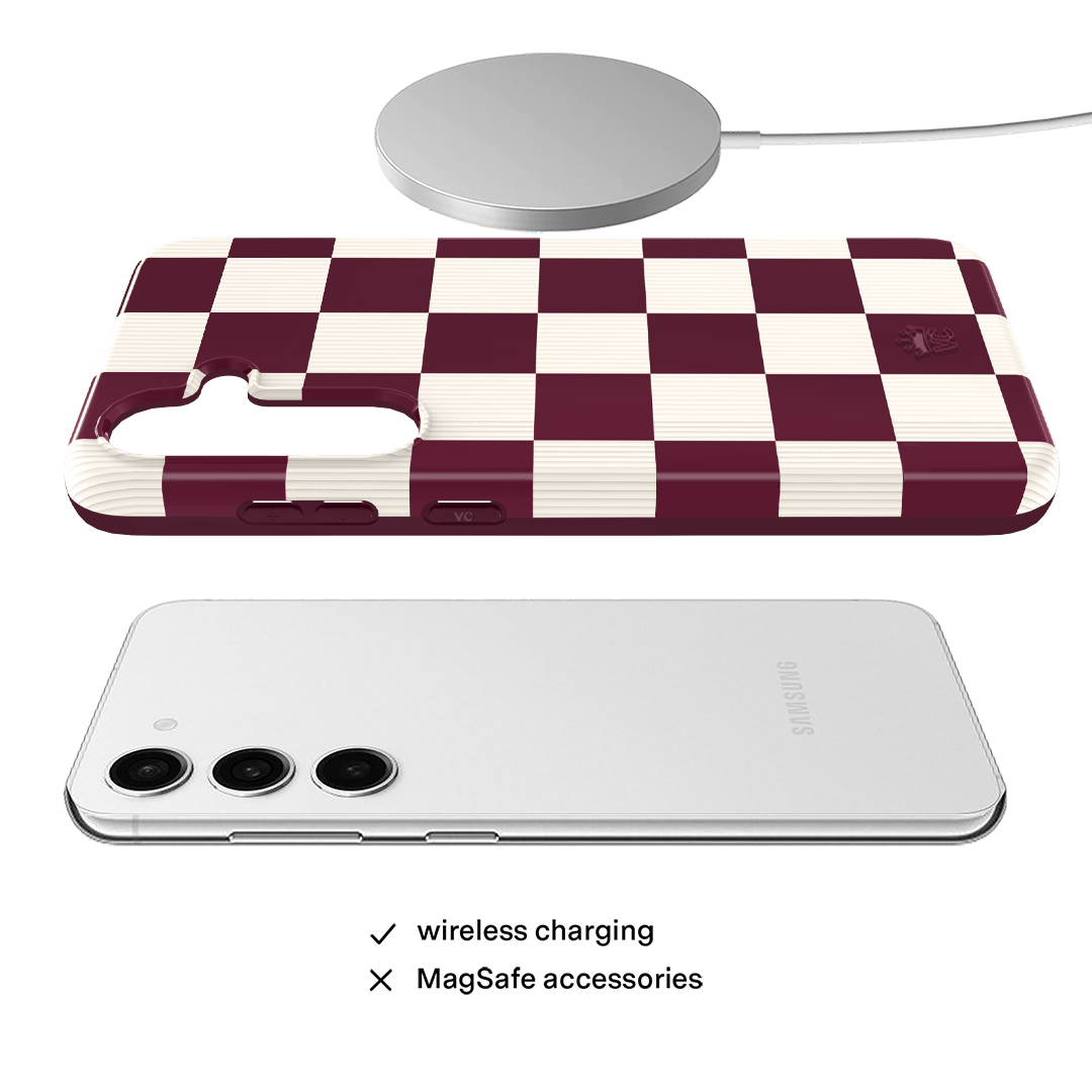 Stylish Burgundy Samsung Phone Case - Trendy Vibe Checker Design | Perfect for Everyday Protection & Fashion Statement