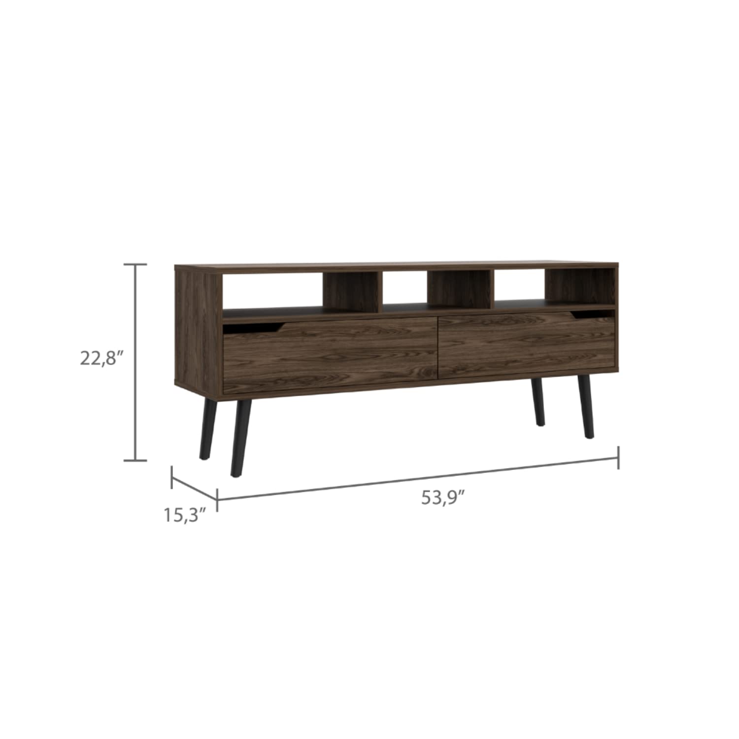 Kobe TV Stand for TVs Up to 52 Inches - 3 Open Shelves & 2 Flexible Drawers - Dark Walnut Finish - Perfect for Living Room, Bedroom or Home Theater Setup
