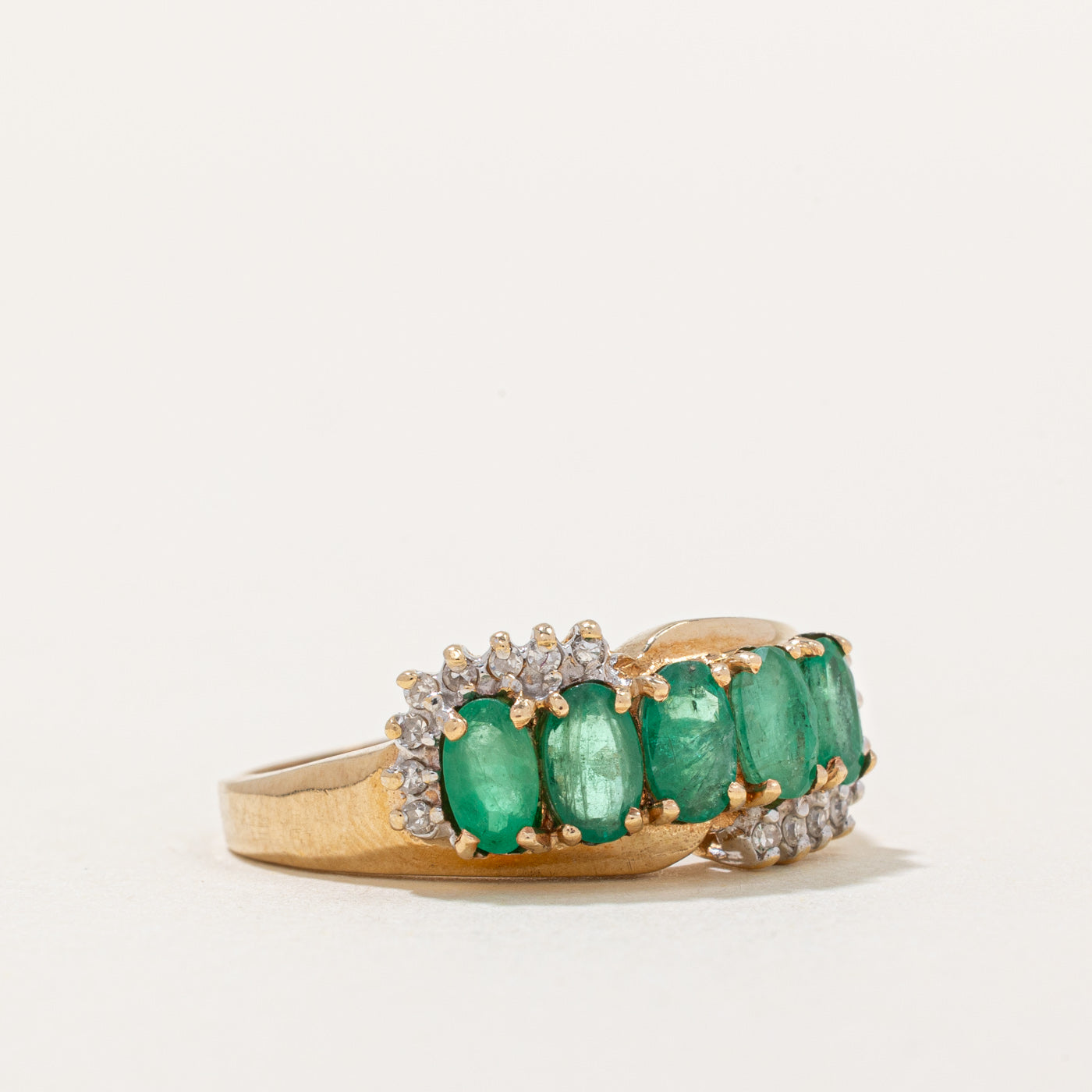 1.25ctw Five Stone Emerald & Diamond Ring - 0.08ctw Diamond Accents - Size 7 - Perfect for Engagement, Anniversary & Special Occasion Gifts