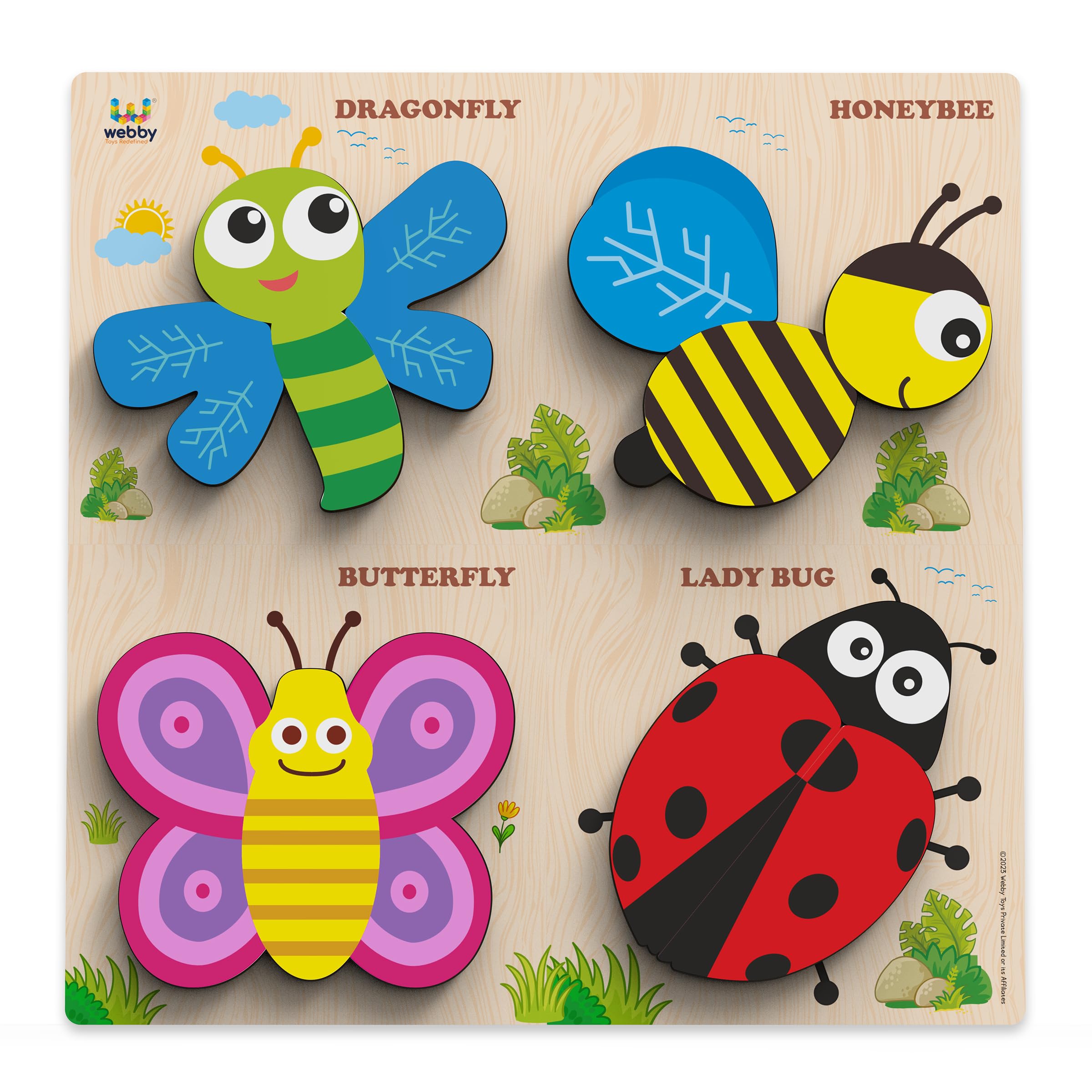 Webby Insects Wooden Puzzle - Educational Toddler Toy for Kids Ages 2-4 | Montessori & Preschool Learning Activity | Perfect for Early Childhood Development & Sensory Play