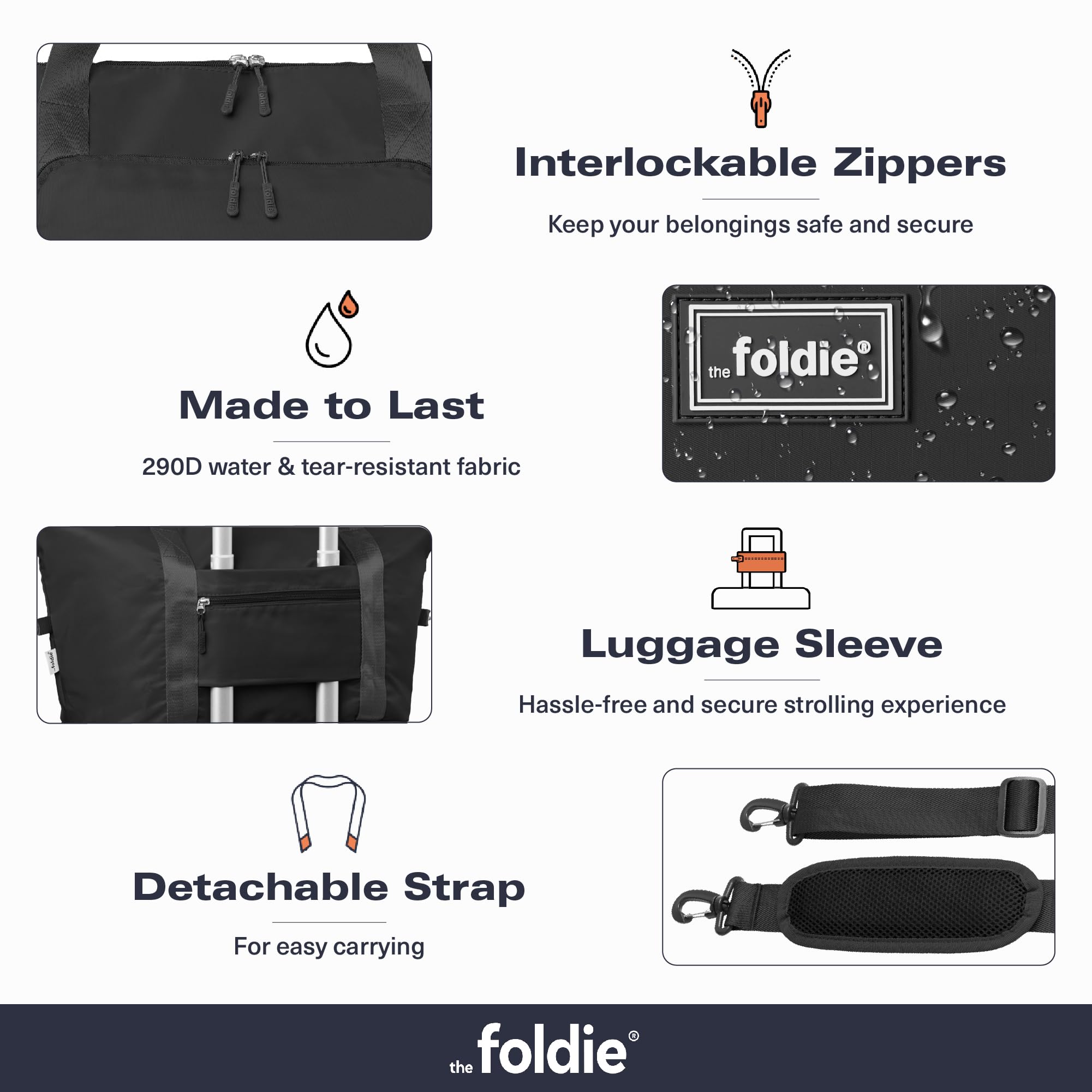 The Foldie® Foldable Travel Tote Bag for Women - Lightweight Weekender Bag with Pockets, Perfect for Gym, Beach & Airplane Carry-On | Compact & Water-Resistant Travel Accessory