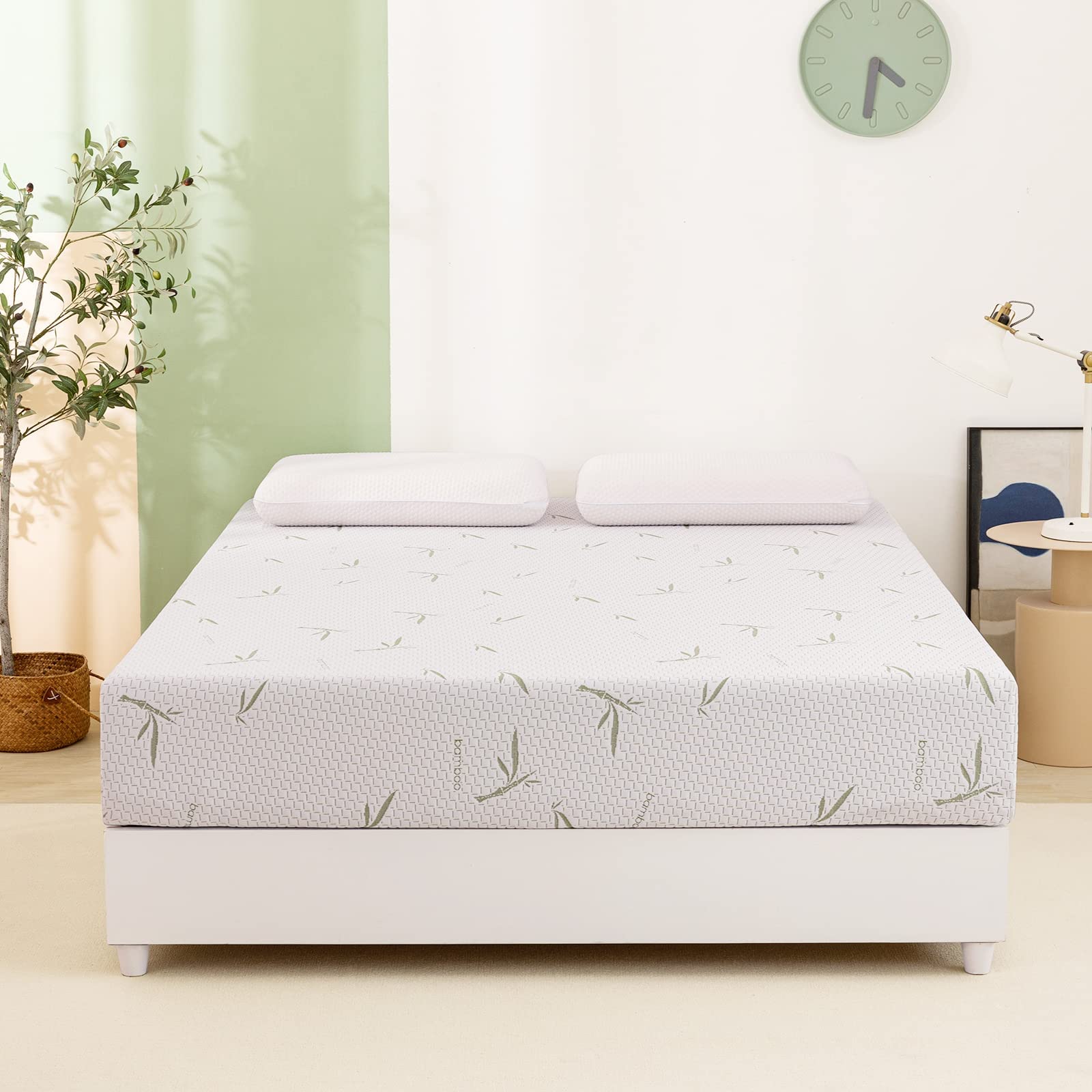 8 Inch Queen Memory Foam Mattress in a Box - Medium Firm with Bamboo Cover & Green Tea Gel Infusion | CertiPUR-US Certified | Pressure Relief & Cooling Comfort | Made in USA | Perfect for Bedrooms, Guest Rooms & Dormitories