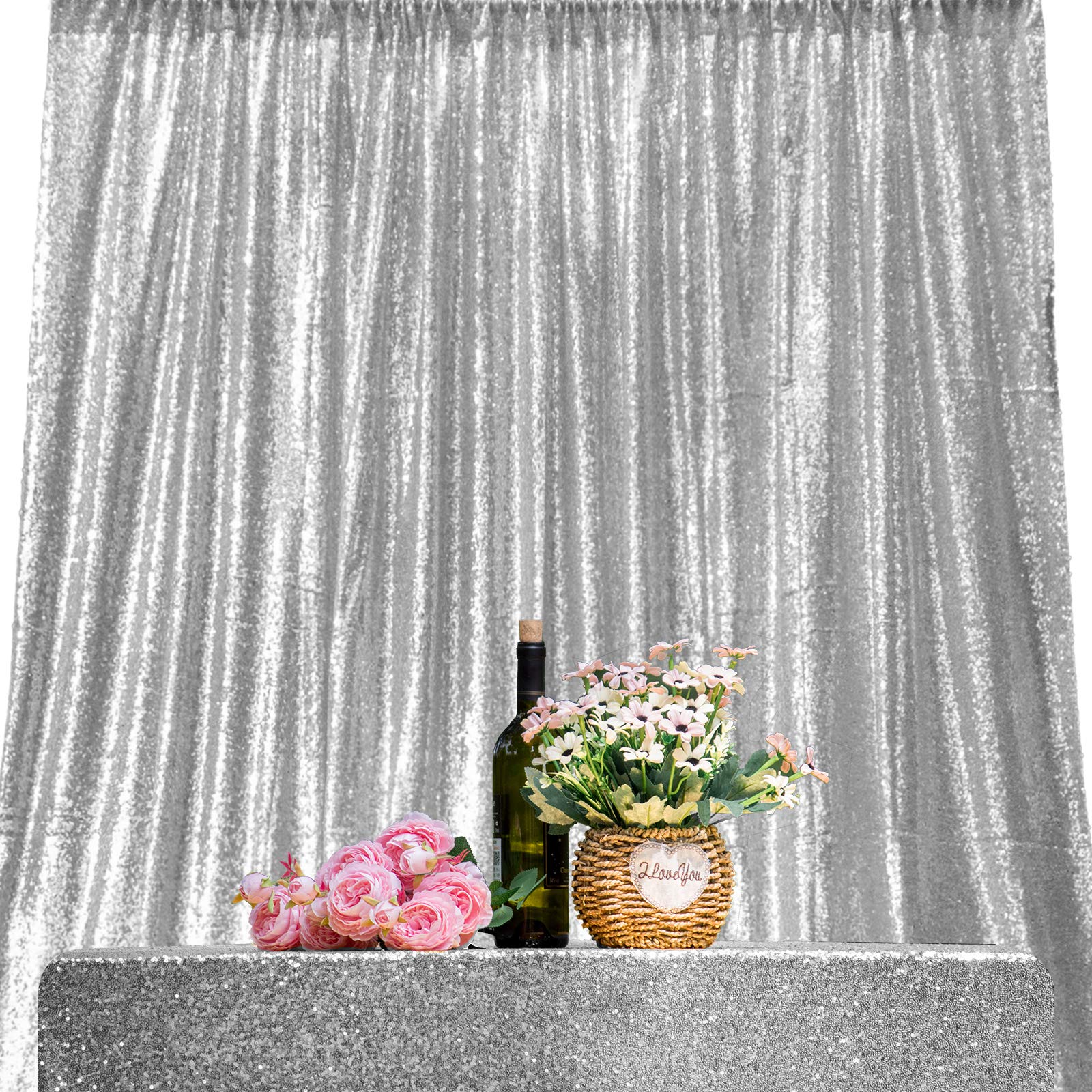 JYFLZQ 7x7ft Silver Sequin Backdrop Curtain - Glitter Photo Booth Background for Wedding, Bridal Shower & Party Decor | Sparkly Photography Drape for Events, Stage Performances & Home Decor