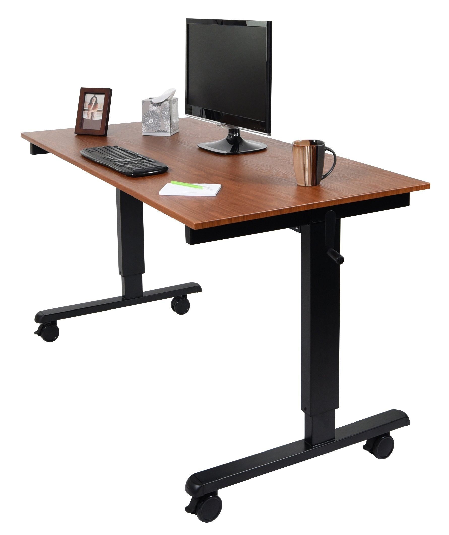 Luxor STANDCF60 BK/TK Adjustable Height Standing Desk - Ergonomic Crank Sit Stand Desk for Home & Office Workspace