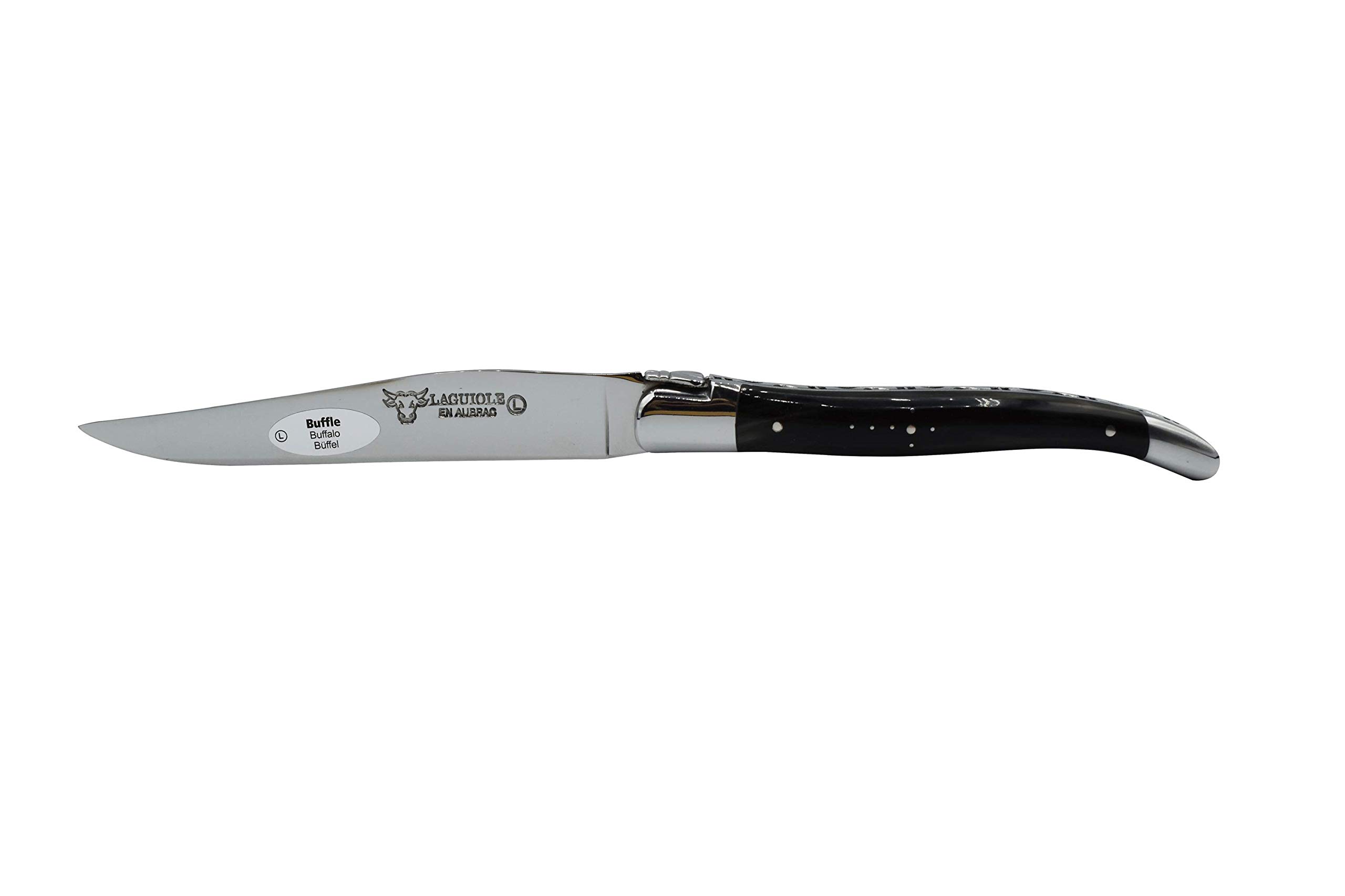 Laguiole en Aubrac Luxury Forged Full Tang Stainless Steel Steak Knives Set - 2 Piece with Buffalo Horn Handle & Polished Bolsters - Perfect for Fine Dining, Steakhouse Experience & Gourmet Gift Giving