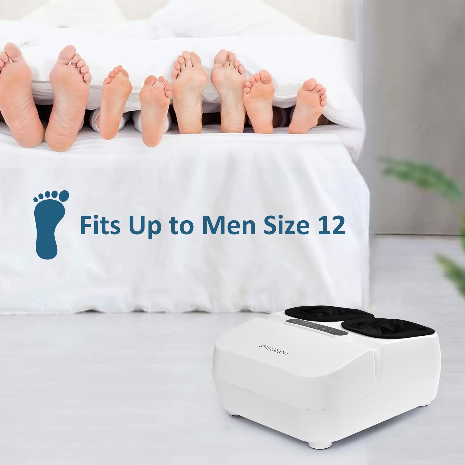 MOUNTRAX Shiatsu Foot Massager with Heat and Remote Control - Deep Kneading, Soothing Warmth for Men & Women - Fits Up to Size 12 Feet - Perfect for Relaxation After Work, Travel, or Home Spa (White)