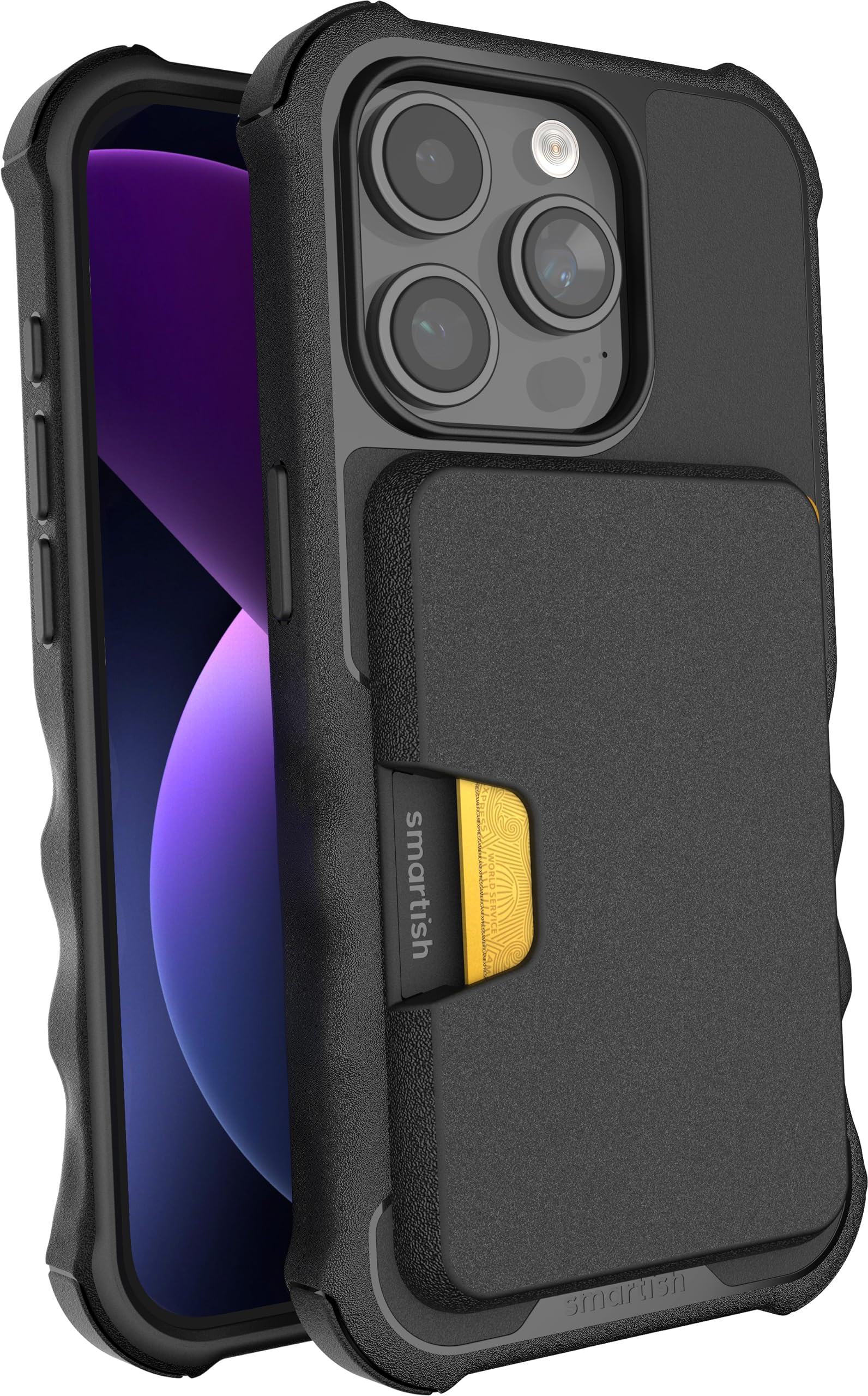 Smartish iPhone 15 Pro Case with Wallet & MagSafe Compatibility - Heavy Duty Armor Grip Cover with Detachable Magnetic Card Holder (Black) - Perfect for Everyday Protection & Secure Card Storage
