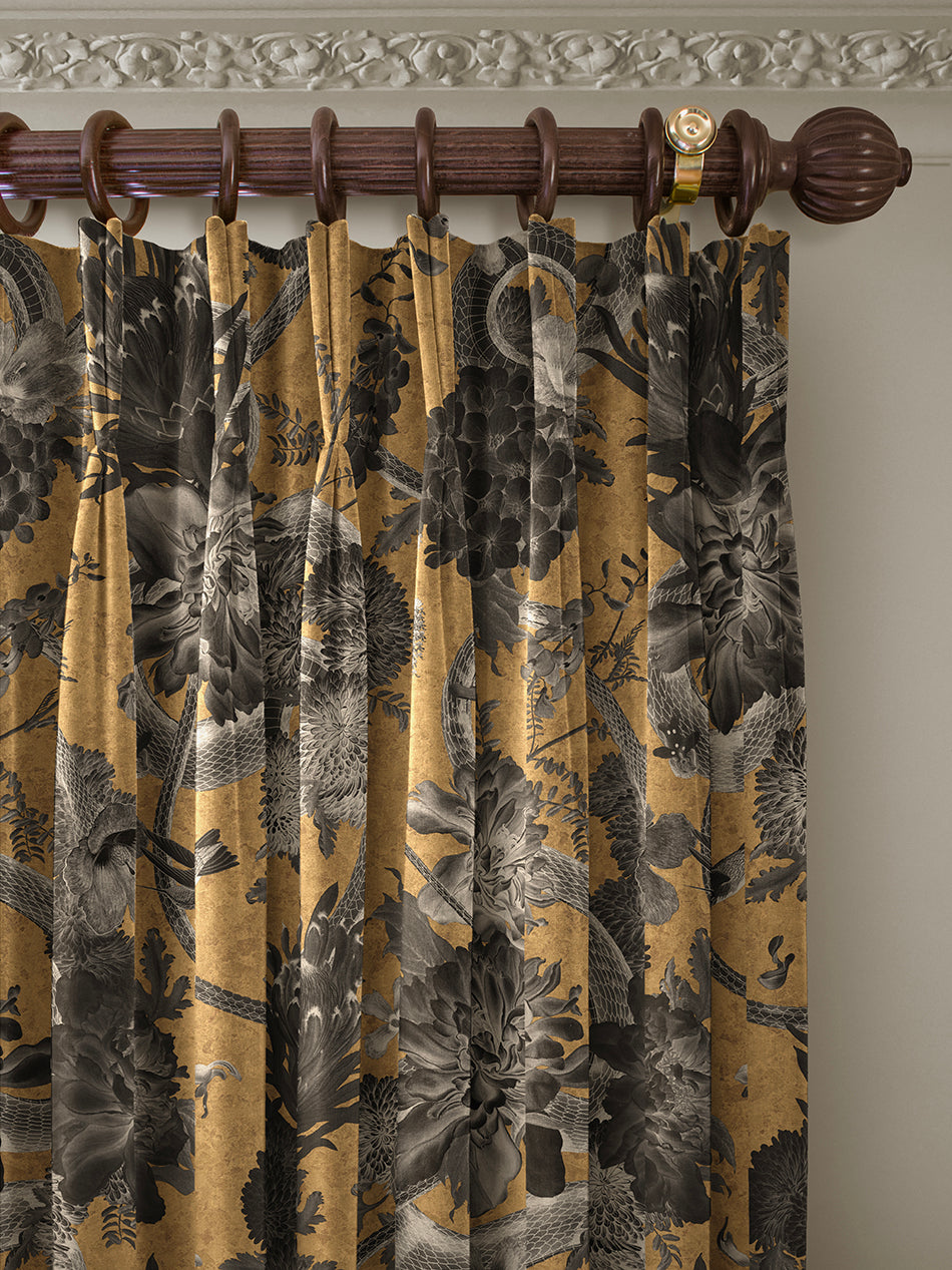 Forbidden Bloom 'Gold' Recycled Velvet Fabric Sample - Eco-Friendly Textile for DIY Crafts, Upholstery & Fashion Design Projects