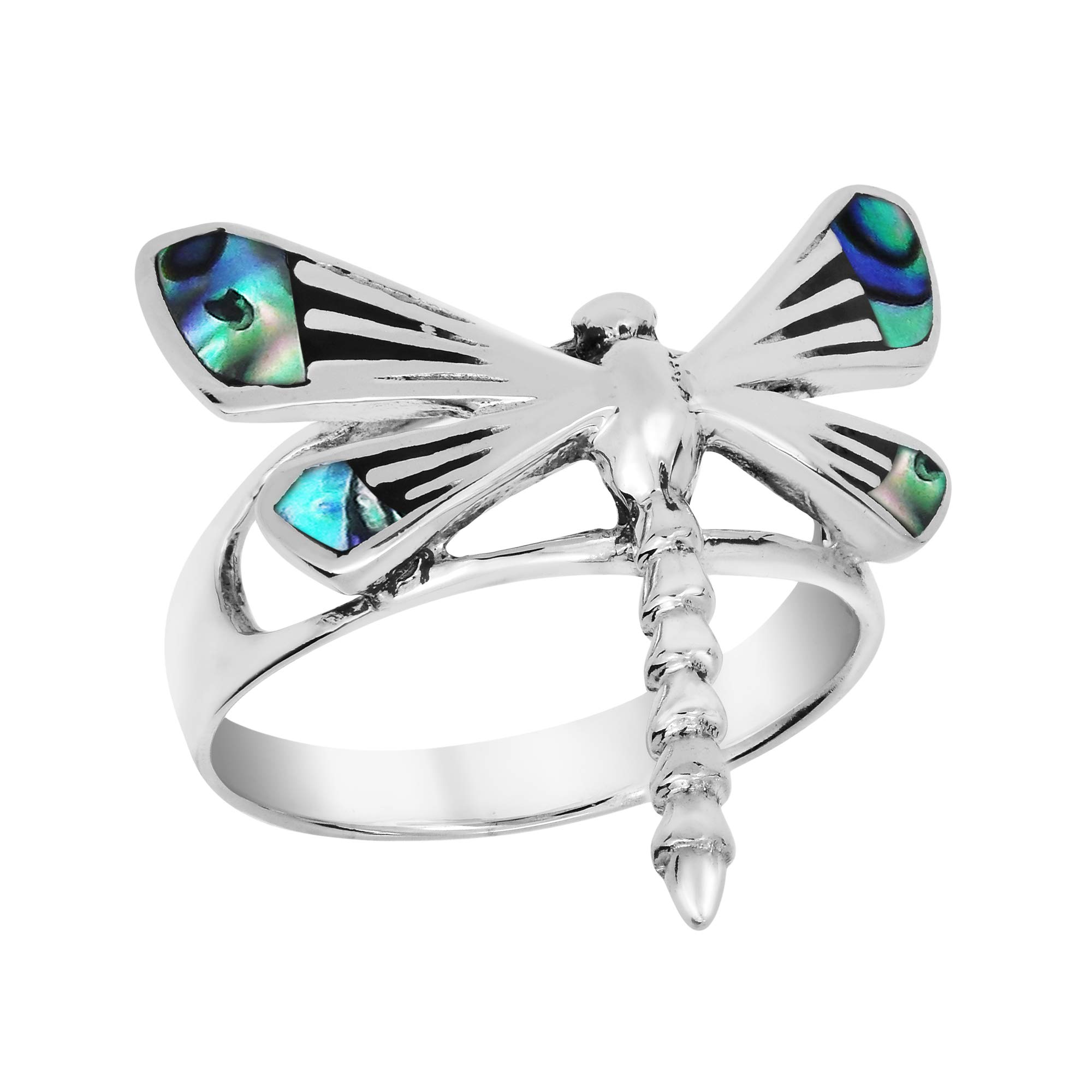 AeraVida Whimsical Dragonfly Abalone Shell Inlay Wings .925 Sterling Silver Ring for Women | Cute Wedding, Engagement, Anniversary Gift | Trendy Comfort Fit Jewelry | Perfect Gift for Daughter, Wife, Girlfriend | Sizes 6-10 | Ideal for Everyday Wear, Special Occasions & Fashion Accessories