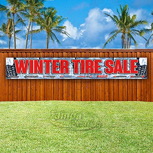 13 oz Heavy-Duty Winter Tire Vinyl Banner with Metal Grommets - Extra Large Single-Sided Sign for Car Dealerships & Auto Shops (Winter Tire Sale Promotion)