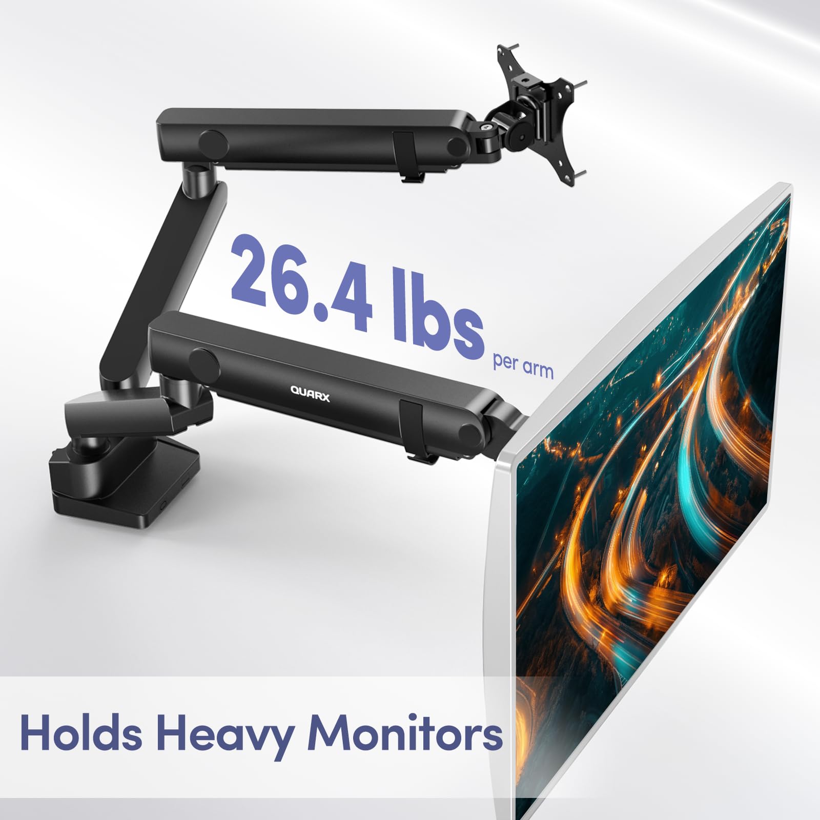 Heavy Duty Dual Monitor Stand for 17-35 Inch Ultrawide Screens - Adjustable Height VESA Mount Desk Clamp for Gaming & Office (4.4-26.4 lbs Capacity, Black) - Perfect for Multi-Tasking, Streaming & Workspace Setup