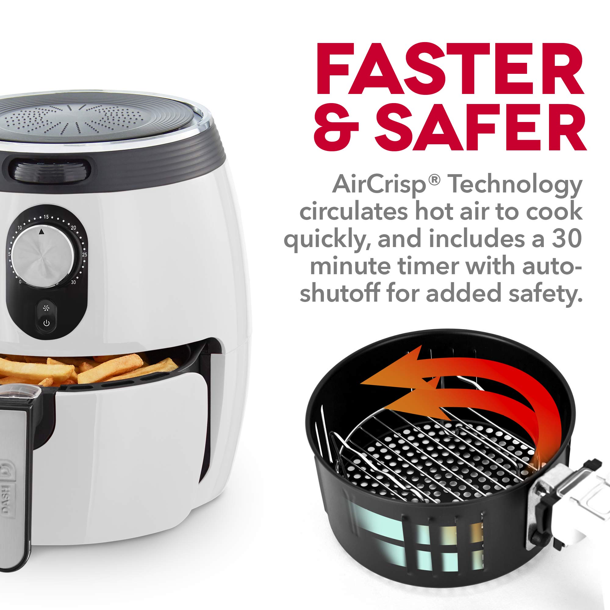 Dash Deluxe 3-Quart Electric Air Fryer Oven with Temperature Control, Non-Stick Basket & Auto Shut-Off - 1200W White Countertop Cooker for Healthy Frying, Baking, Roasting - Perfect for Small Kitchens & Quick Meals