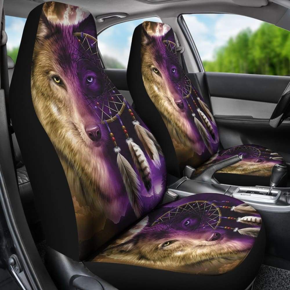 Premium Wolf Dream Catcher Car Seat Covers for Cars, Trucks & SUVs - Breathable Mesh Fabric Protectors - Perfect for Road Trips, Camping & Outdoor Adventures