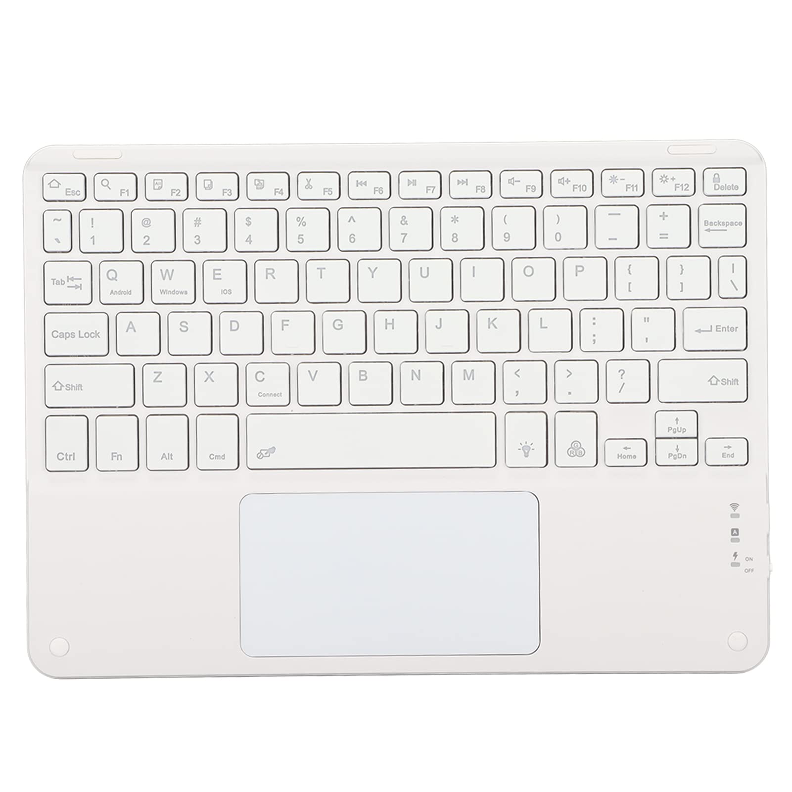 Wireless Keyboard with Touchpad - 10inch Ultra Thin Low Noise Quadrate Keycap, Waterproof Dustproof RGB Backlight for Laptop, PC, Tablet - Perfect for Travel, Office & Home Use (White)