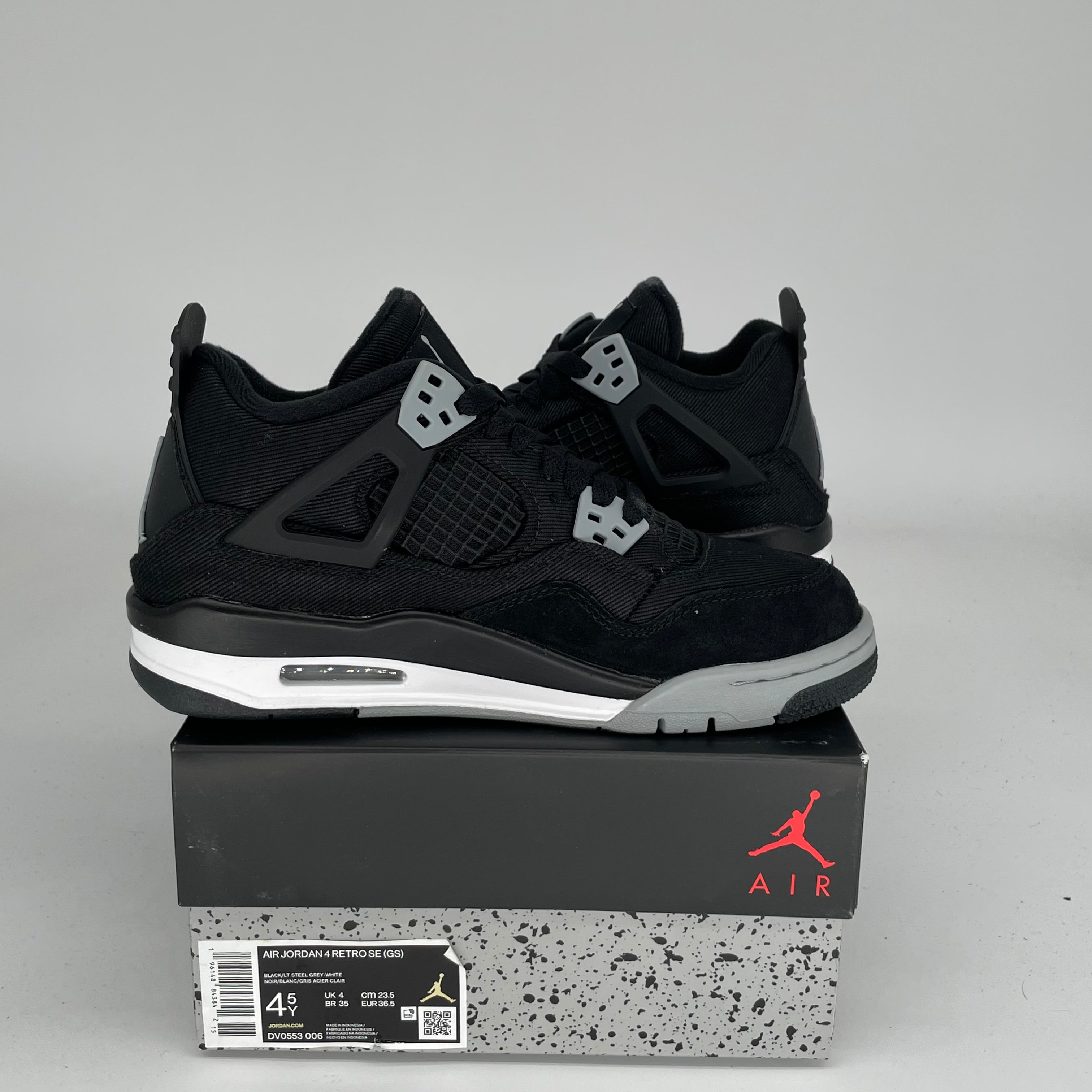 AIR JORDAN 4 Retro Black Canvas Sneakers - Men's Size 4.5Y (DV0553-006) | Basketball Shoes for Streetwear & Casual Outfits