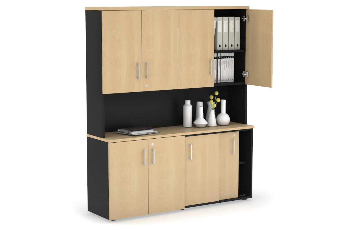 Modern 2-Door Sliding Credenza & Hutch with Storage - Stylish Cupboard Unit for Home Office, Living Room, or Bedroom Organization