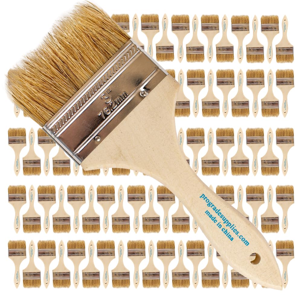 Professional Grade Chip Paint Brushes - 96 Pack of 3 Inch Light Brown Paint Brushes for DIY, Home Improvement & Craft Projects
