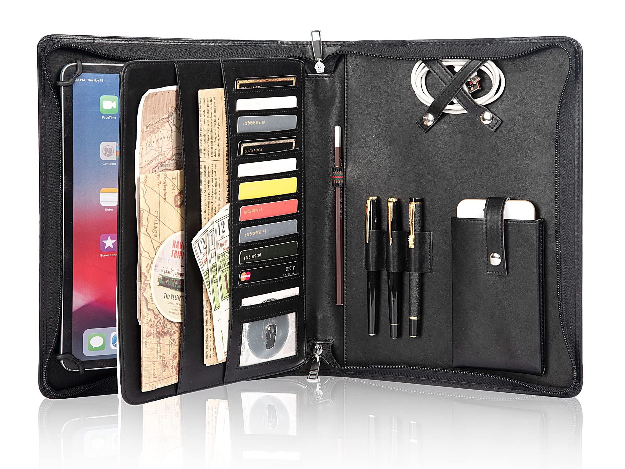 Personalized Vegan Leather Padfolio with Clipboard & Notebook Holder - Professional Document Organizer for Business Essentials - Perfect Gift for Men & Graduates (Black) - Ideal for Interviews, Office & Corporate Gifts