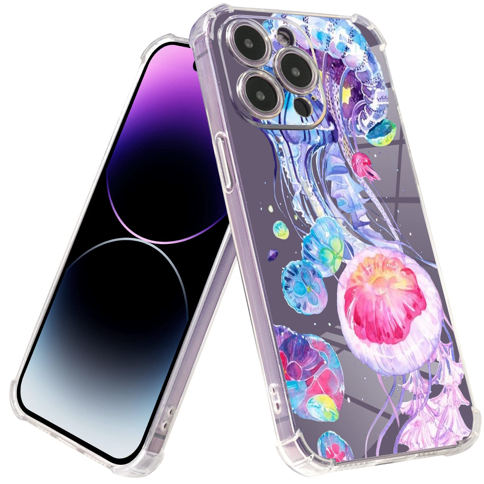 **Shockproof Purple Jellyfish Design iPhone 11 Pro Max Case with Rainbow Pattern & Screen Protector | 6.6 ft Drop Protection, Soft TPU Cover for iPhone 11 Pro Max 6.5