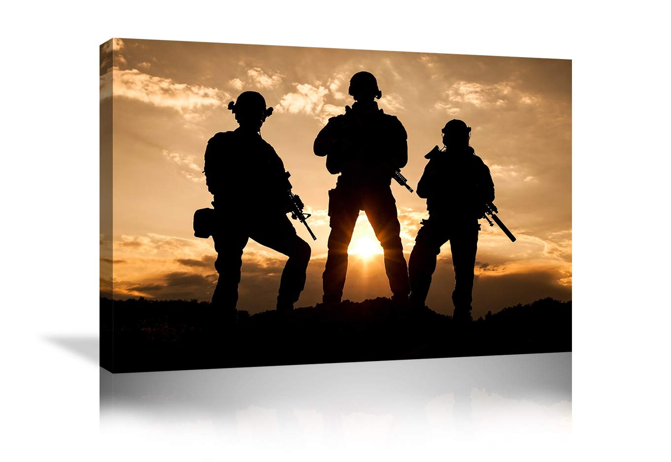 Military Wall Art - Army Troops Silhouette Canvas Painting, Modern Soldiers Wall Decor Poster Print, Framed Ready to Hang - Perfect for Living Room, Bedroom, Home & Office Decor
